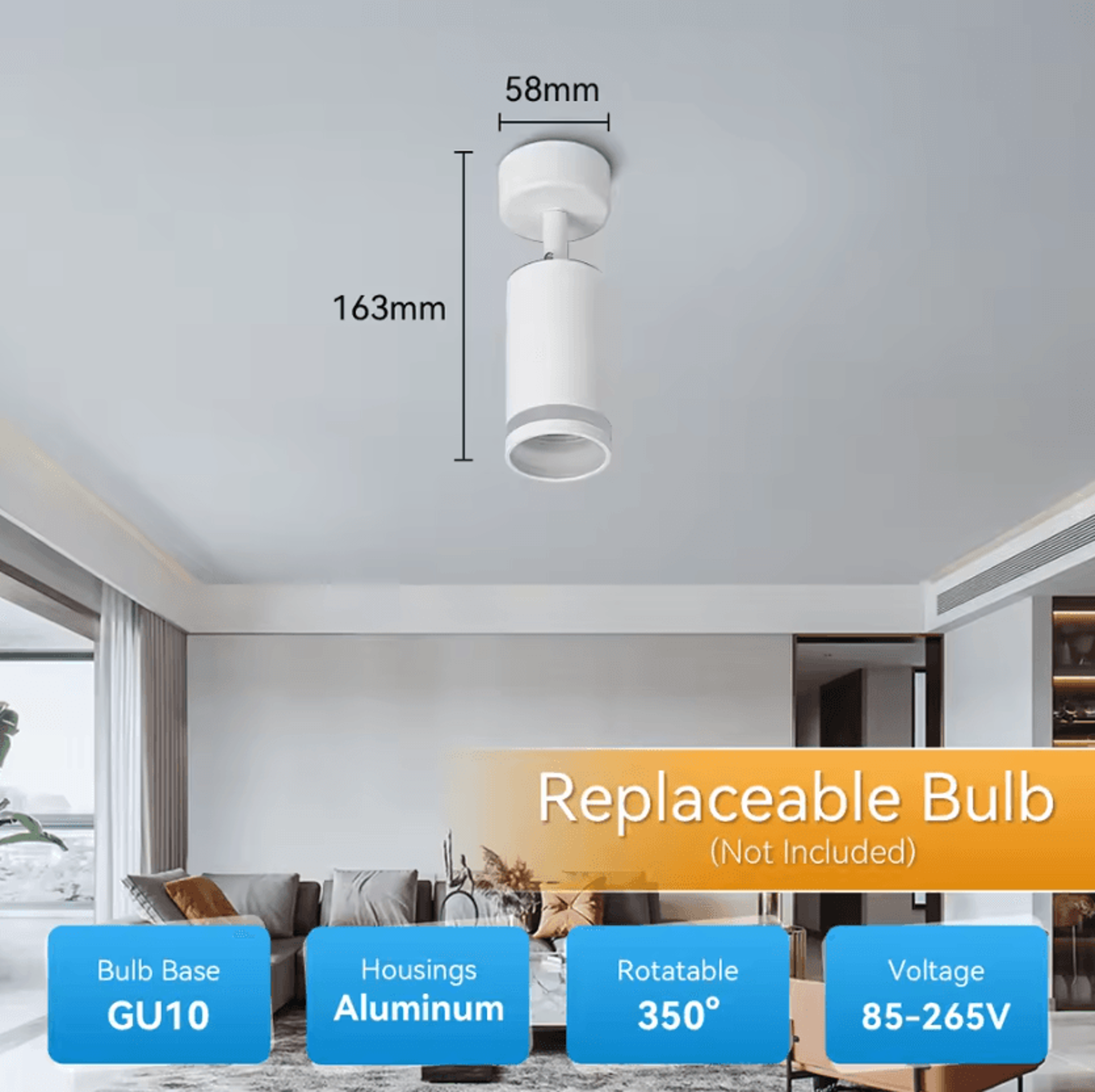 Modern GU10 Ceiling Spotlight Replaceable Bulb Bracket Lamp For Living Room Bedroom And Kitchen 7