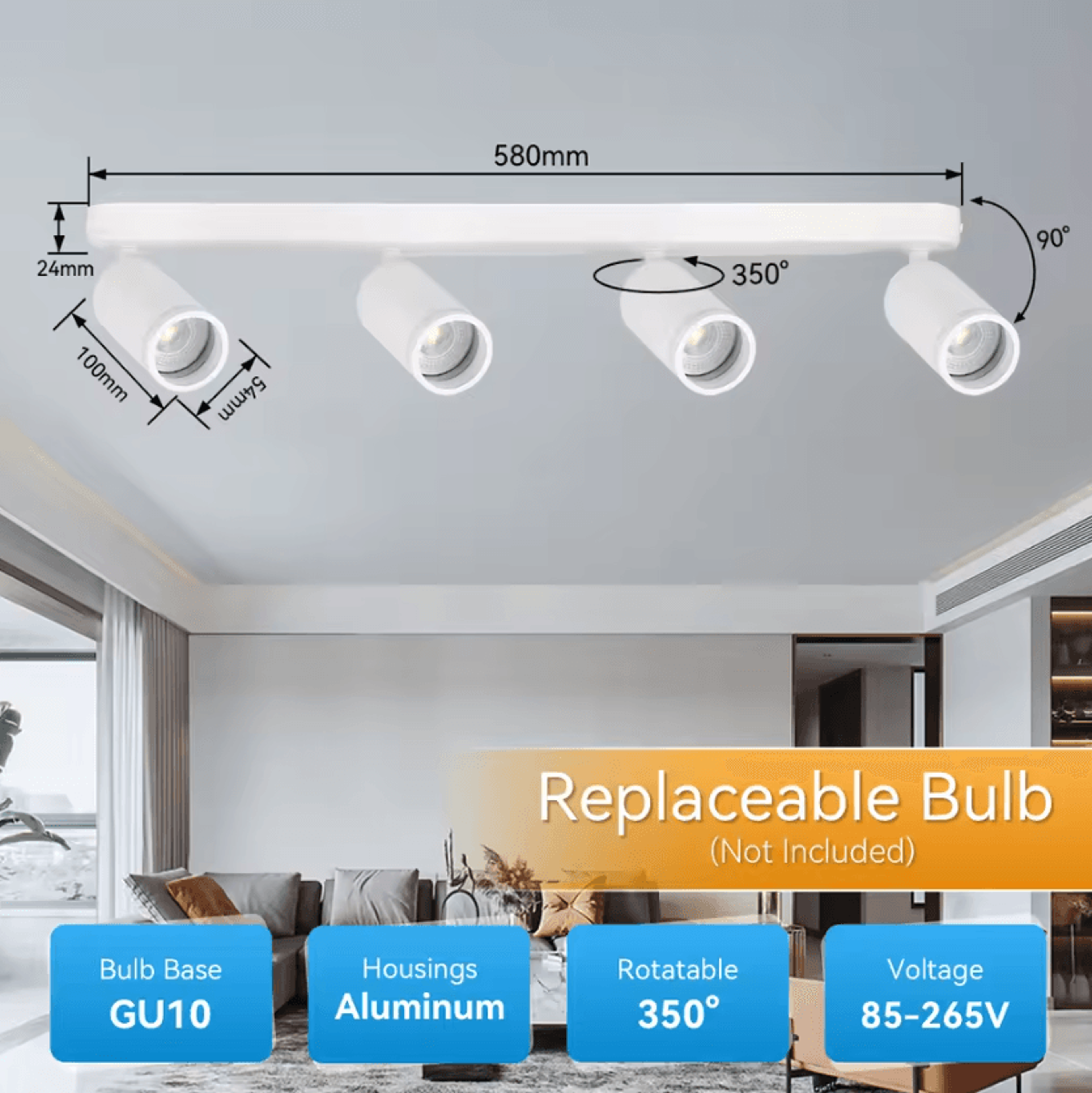 Modern GU10 Ceiling Spotlight Replaceable Bulb Bracket Lamp For Living Room Bedroom And Kitchen 9