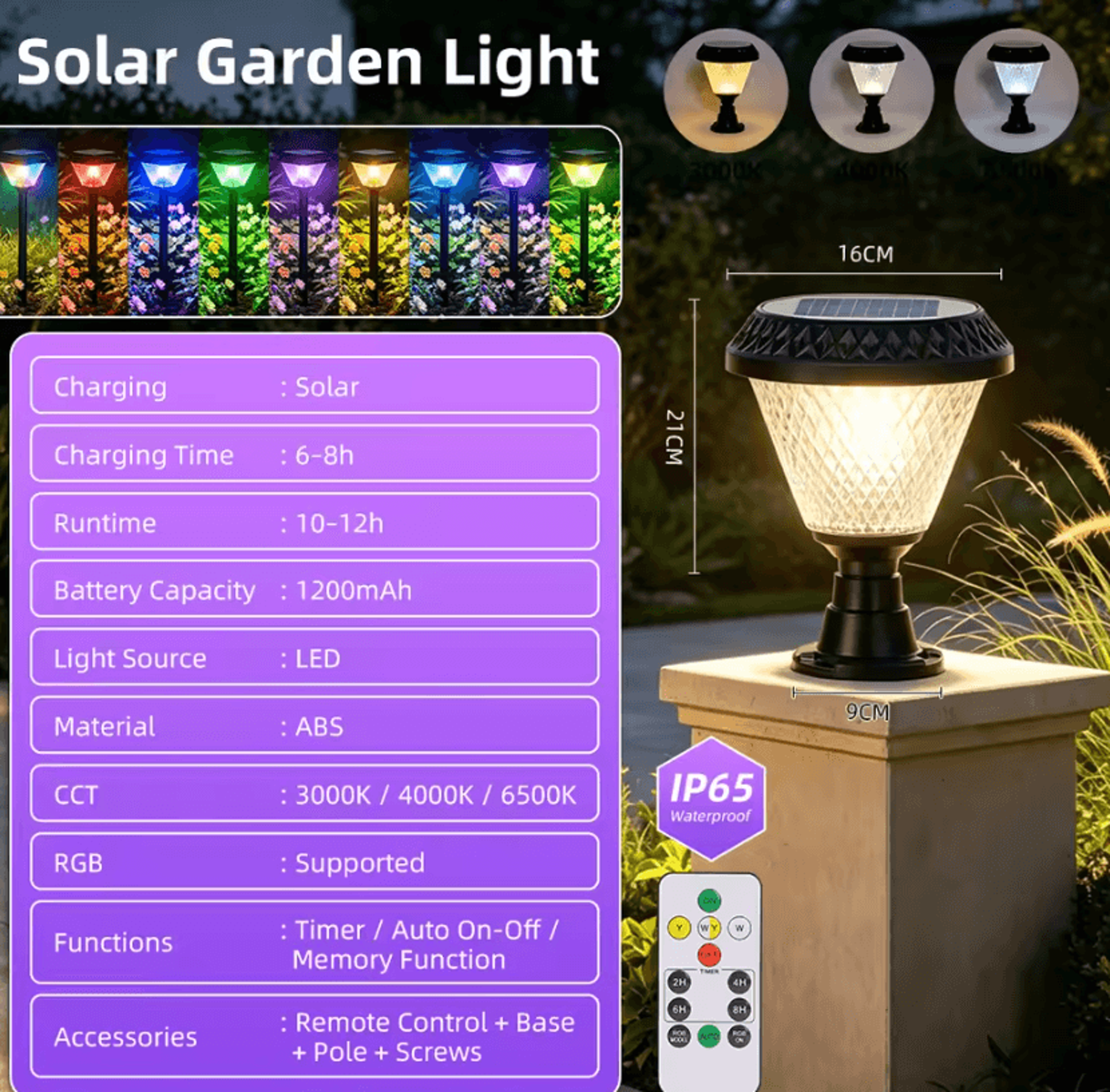Modern Solar LED Garden Pillar Light Dimmable Timer Post Lamp For Patio Villa And Outdoor Decor 2