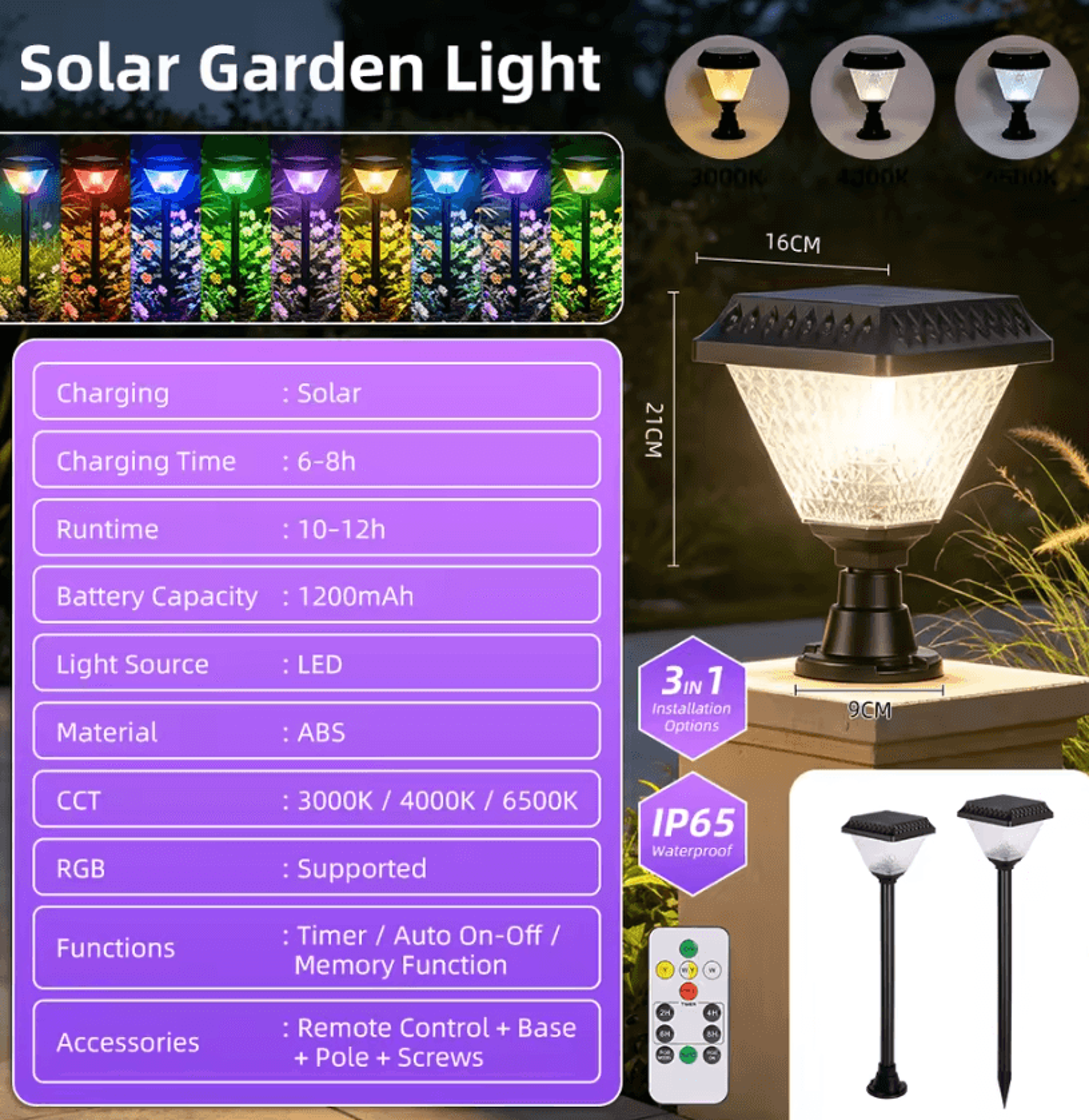 Modern Solar LED Garden Pillar Light Dimmable Timer Post Lamp For Patio Villa And Outdoor Decor 4