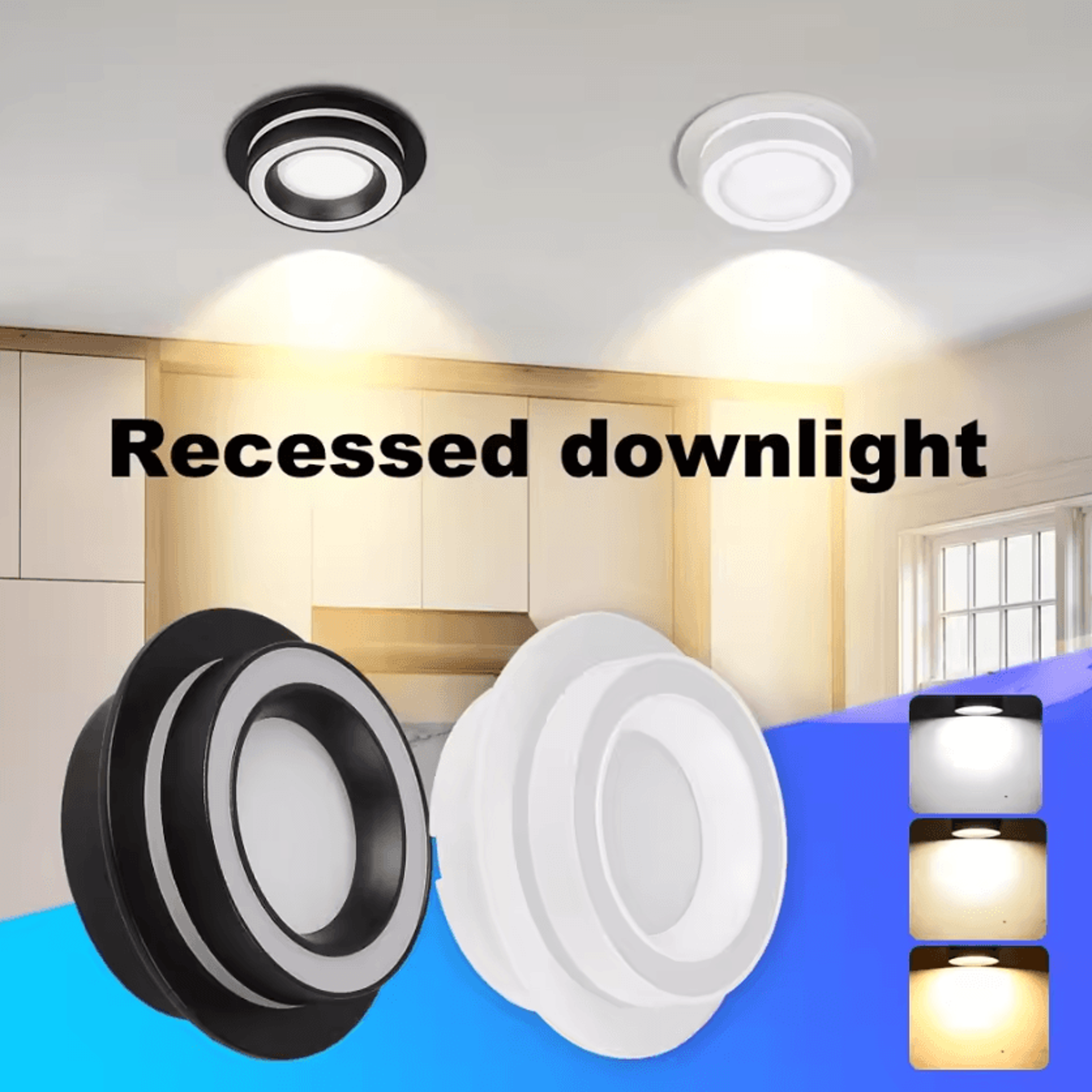 round gx53 led recessed downlight tricolor ceiling spotlight for bathroom and indoor lighting