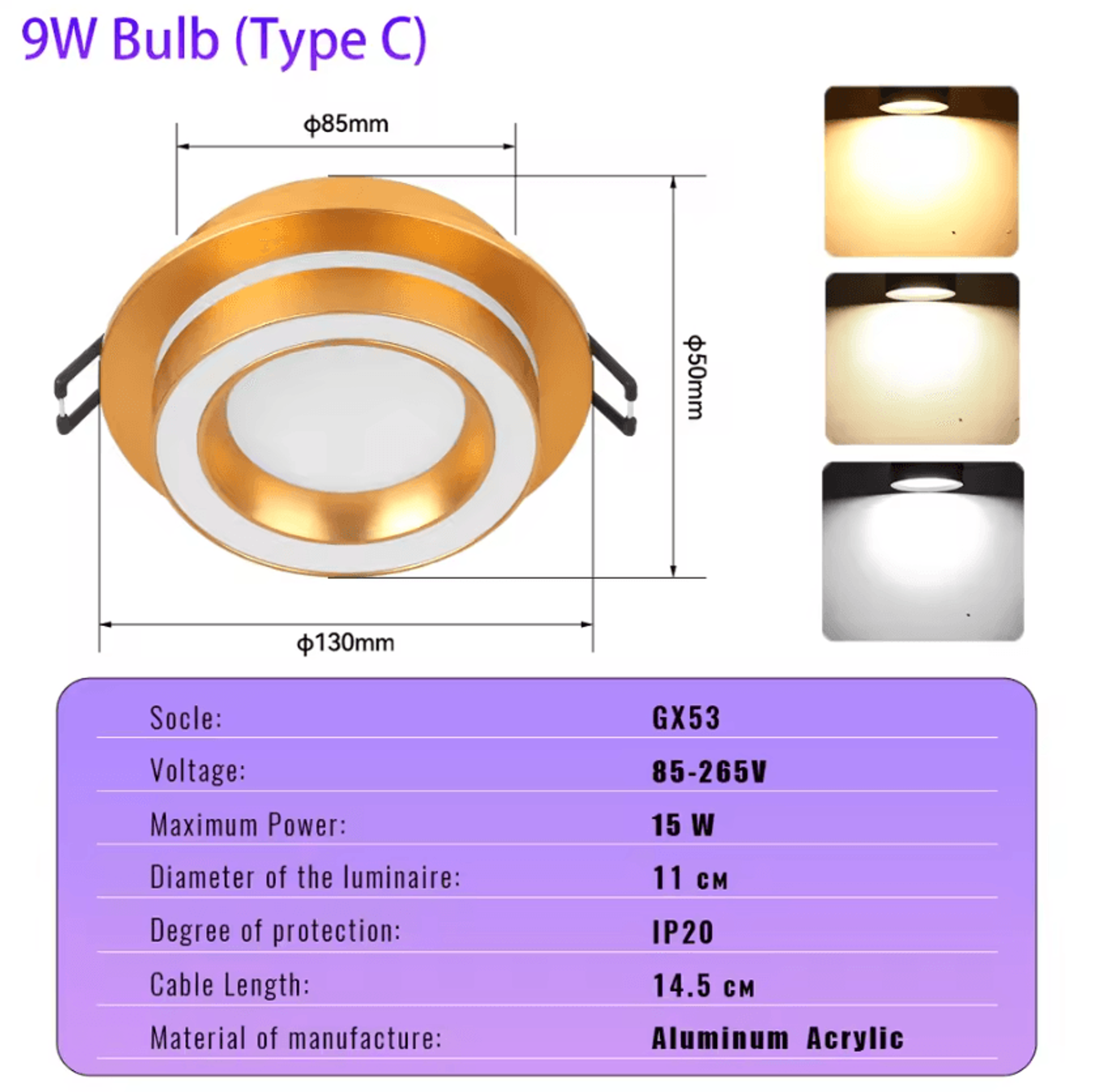 Round GX53 LED Recessed Downlight Tricolor Ceiling Spotlight For Bathroom And Indoor Lighting 12