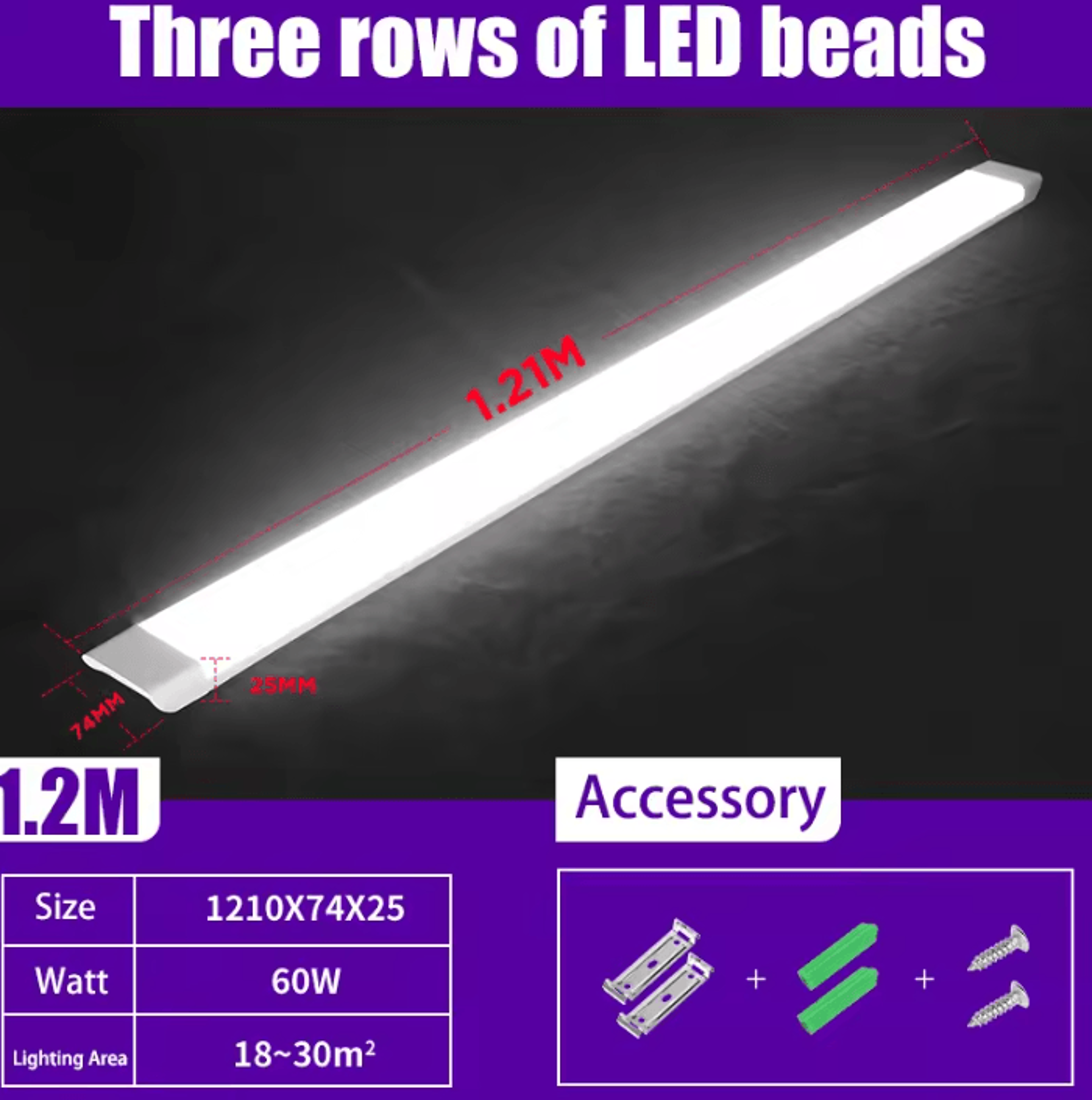 100W LED Tube Light Bar 60CM 120CM Ceiling Wall Lamp For Kitchen Warehouse Office And Commercial Li 4