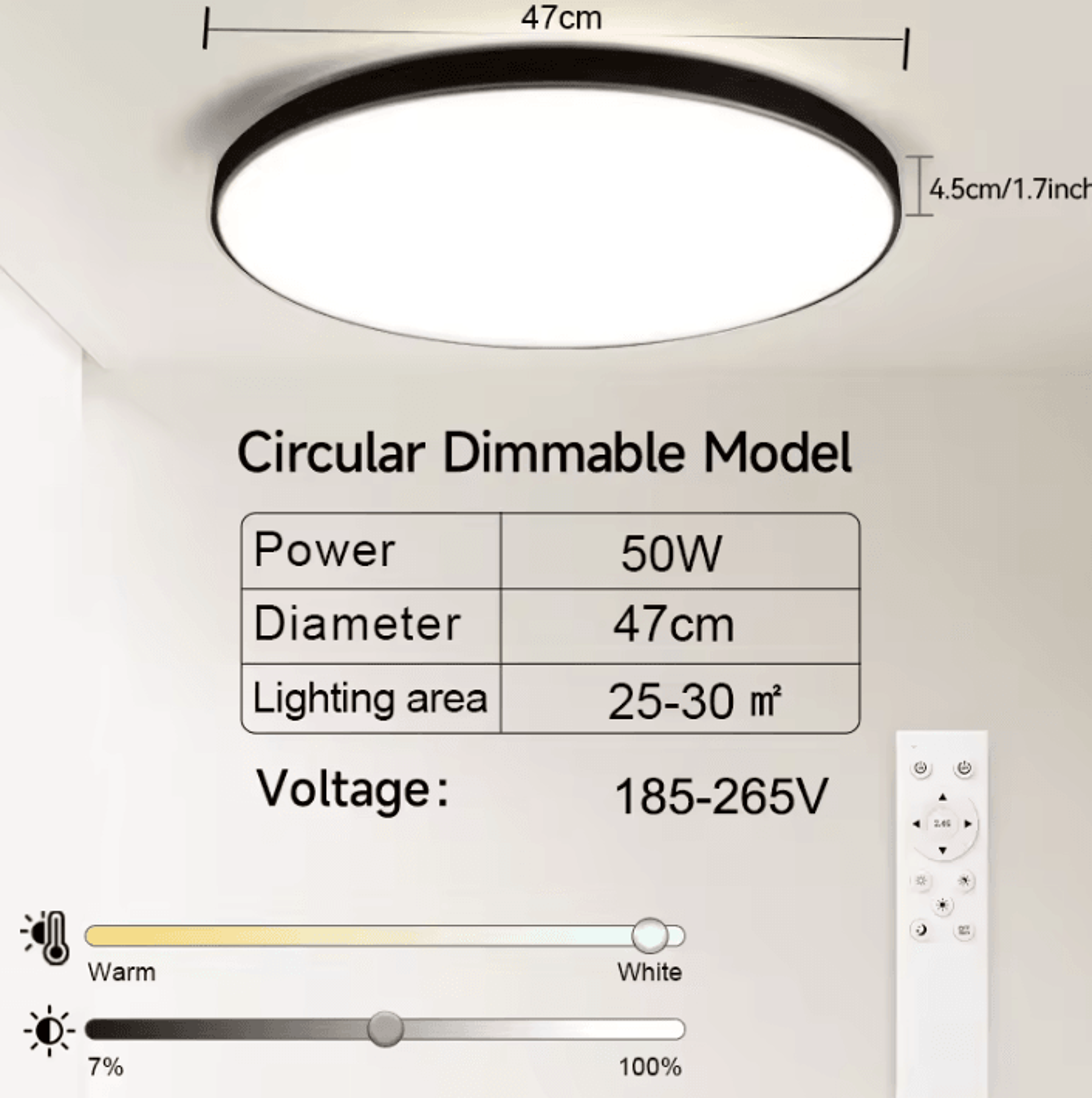 Smart 50W LED Ceiling Light 47cm Dimmable Remote Control Panel Lamp For Living Room And Bedroom 4