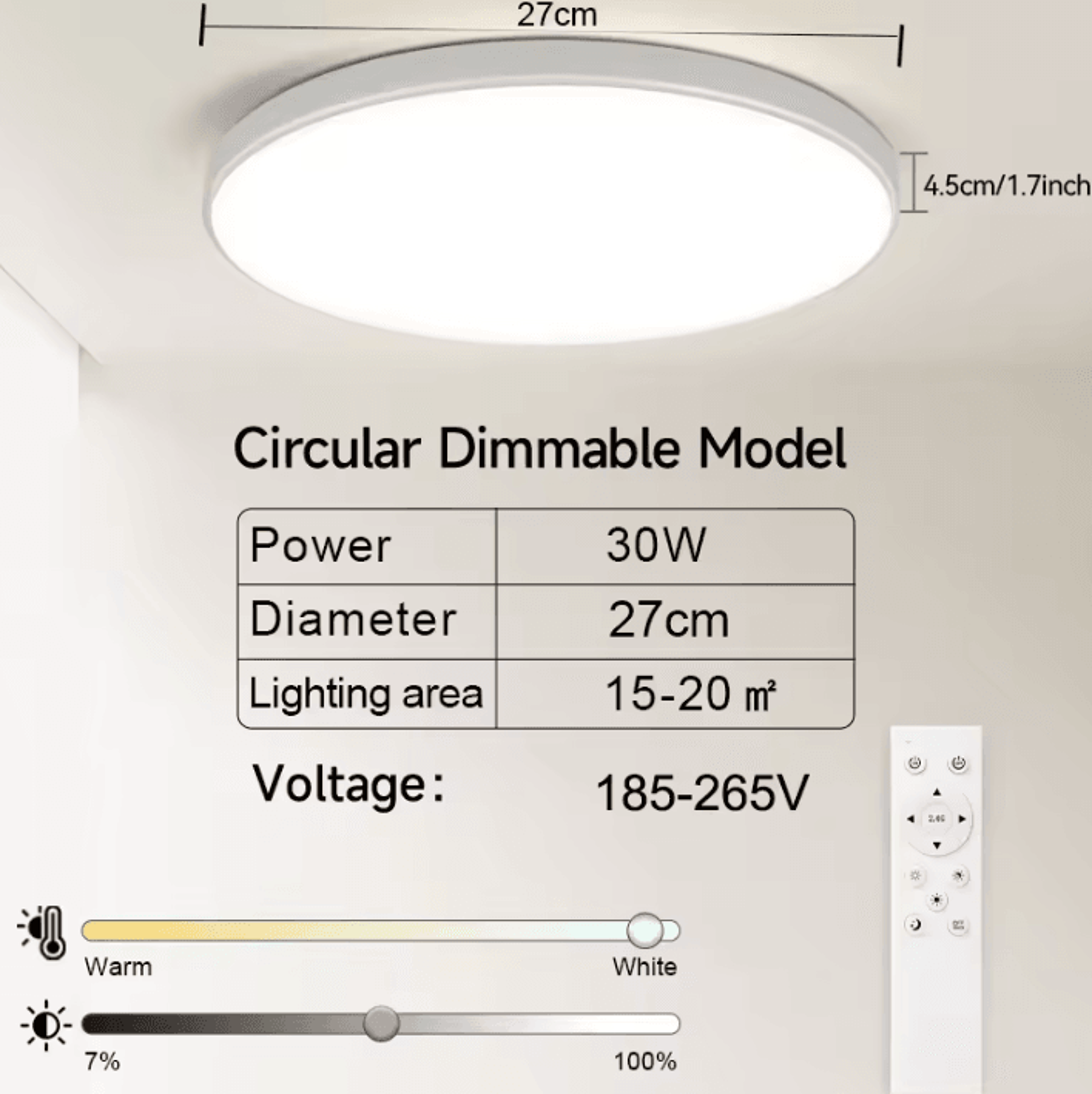 Smart 50W LED Ceiling Light 47cm Dimmable Remote Control Panel Lamp For Living Room And Bedroom 2