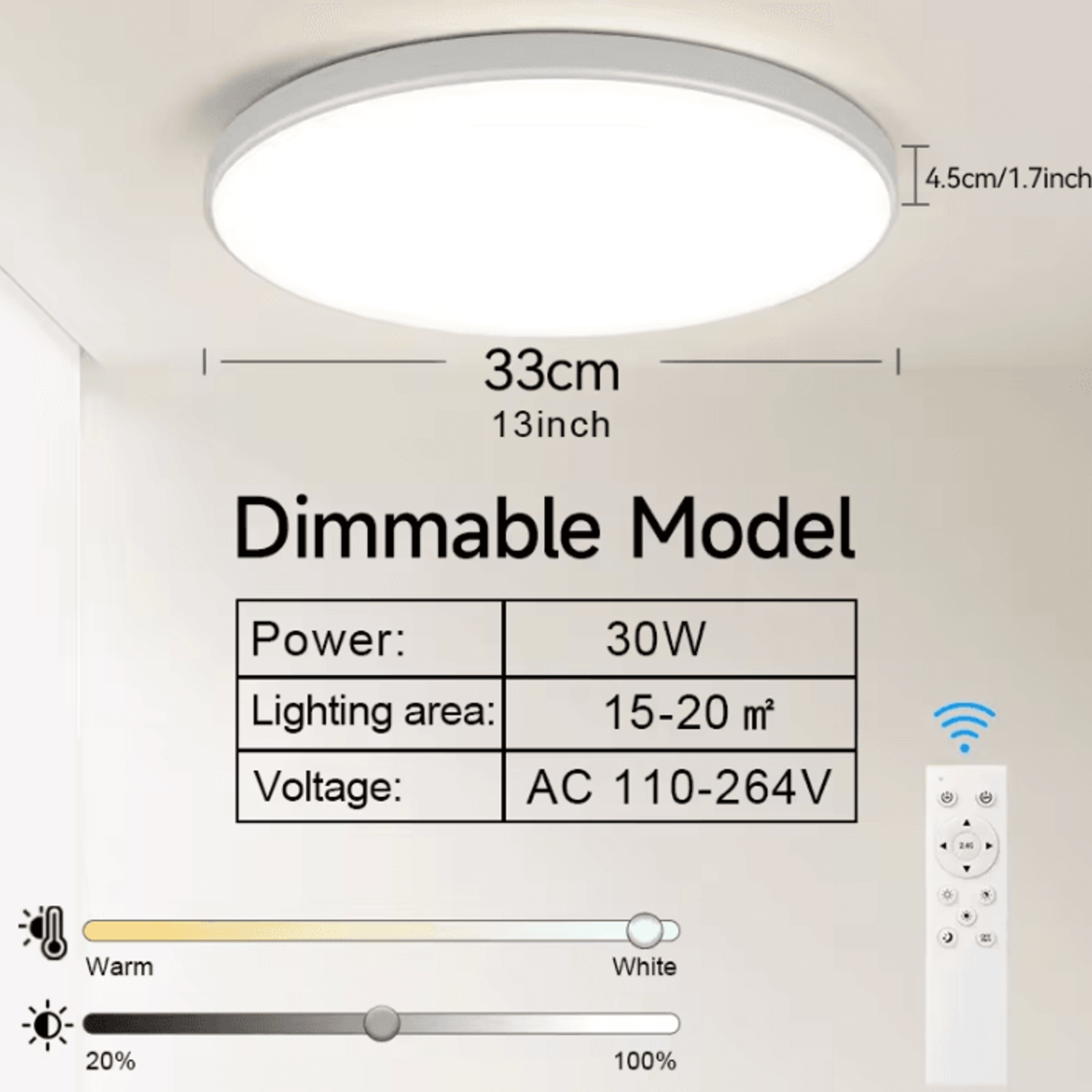 Smart 50W LED Ceiling Light 47cm Dimmable Remote Control Panel Lamp For Living Room And Bedroom 12