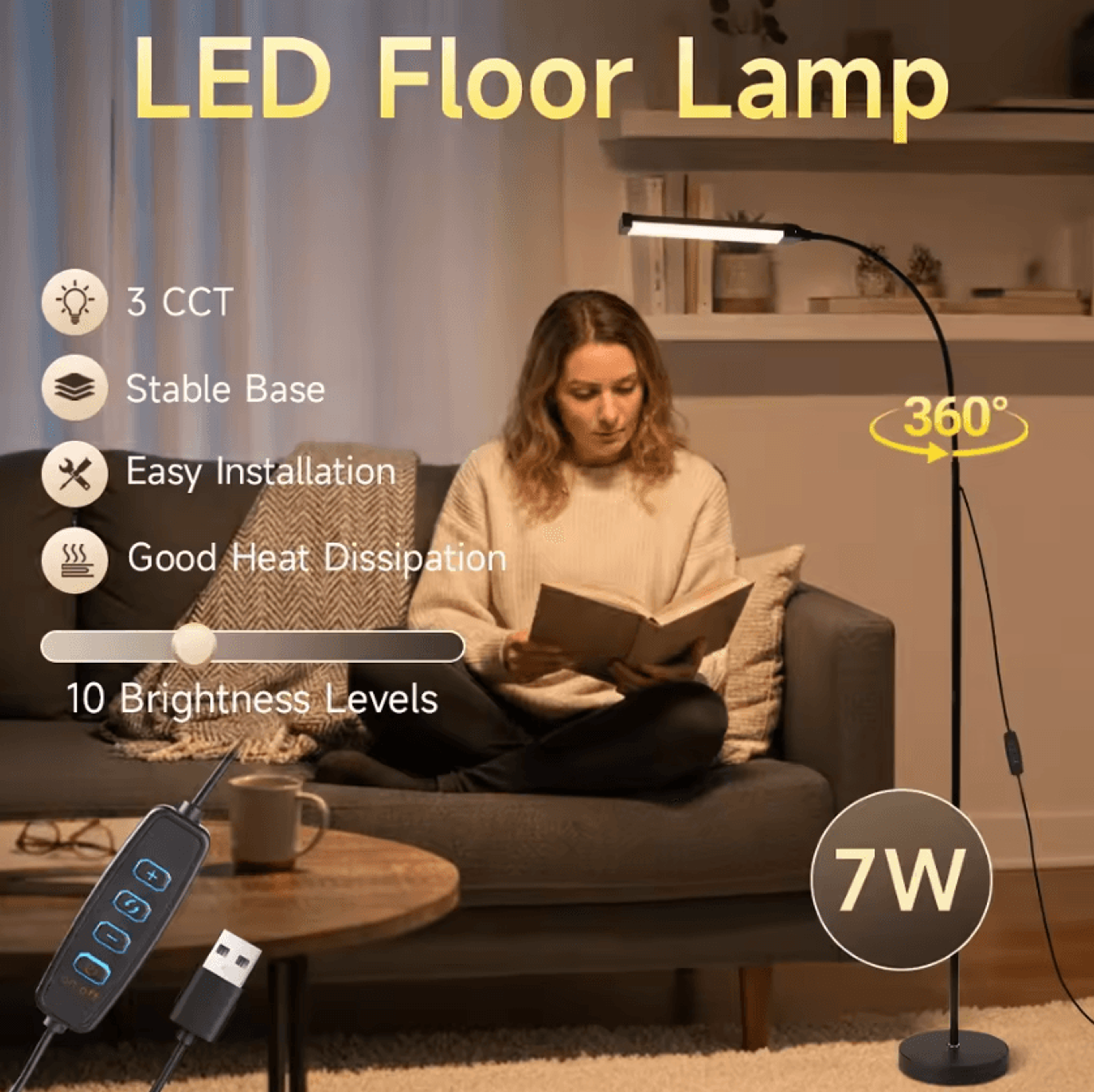 Modern Dimmable LED Floor Lamp With Remote Control Standing Reading Light For Bedroom Study And Off 1