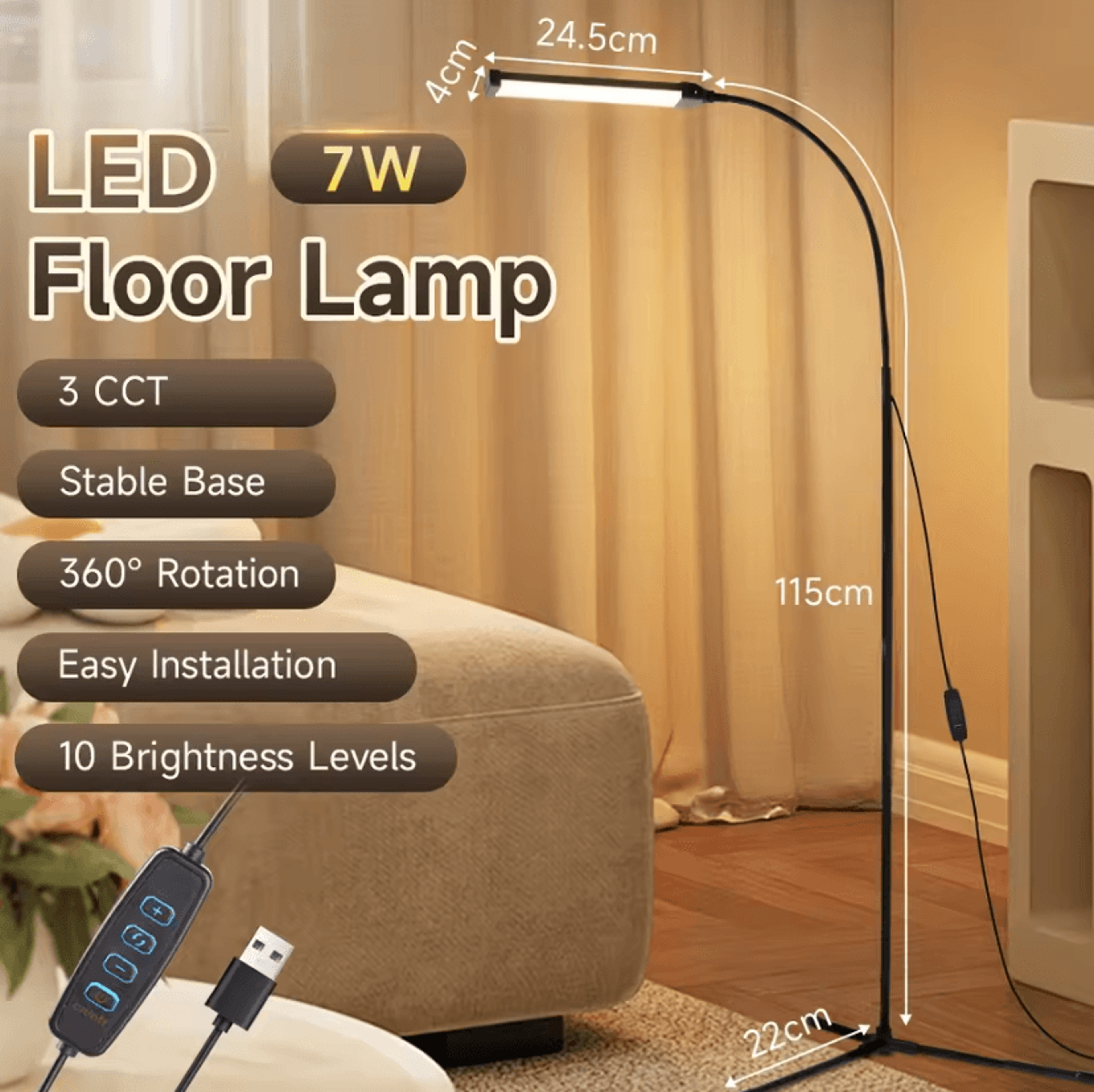Modern Dimmable LED Floor Lamp With Remote Control Standing Reading Light For Bedroom Study And Off 3