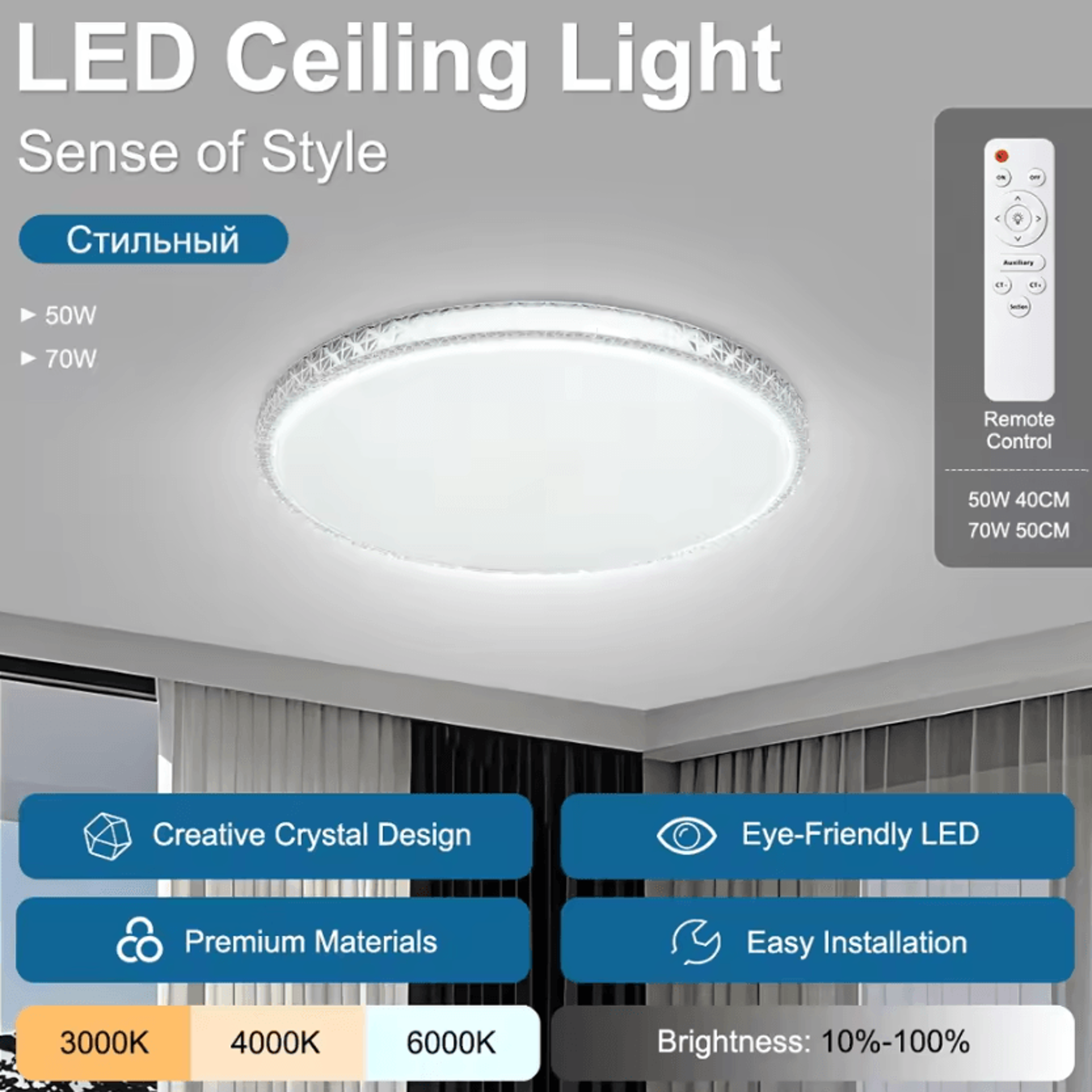 Modern Crystal Frame LED Ceiling Light 220V Remote Control Panel Lamp For Living Room Bedroom And K 1
