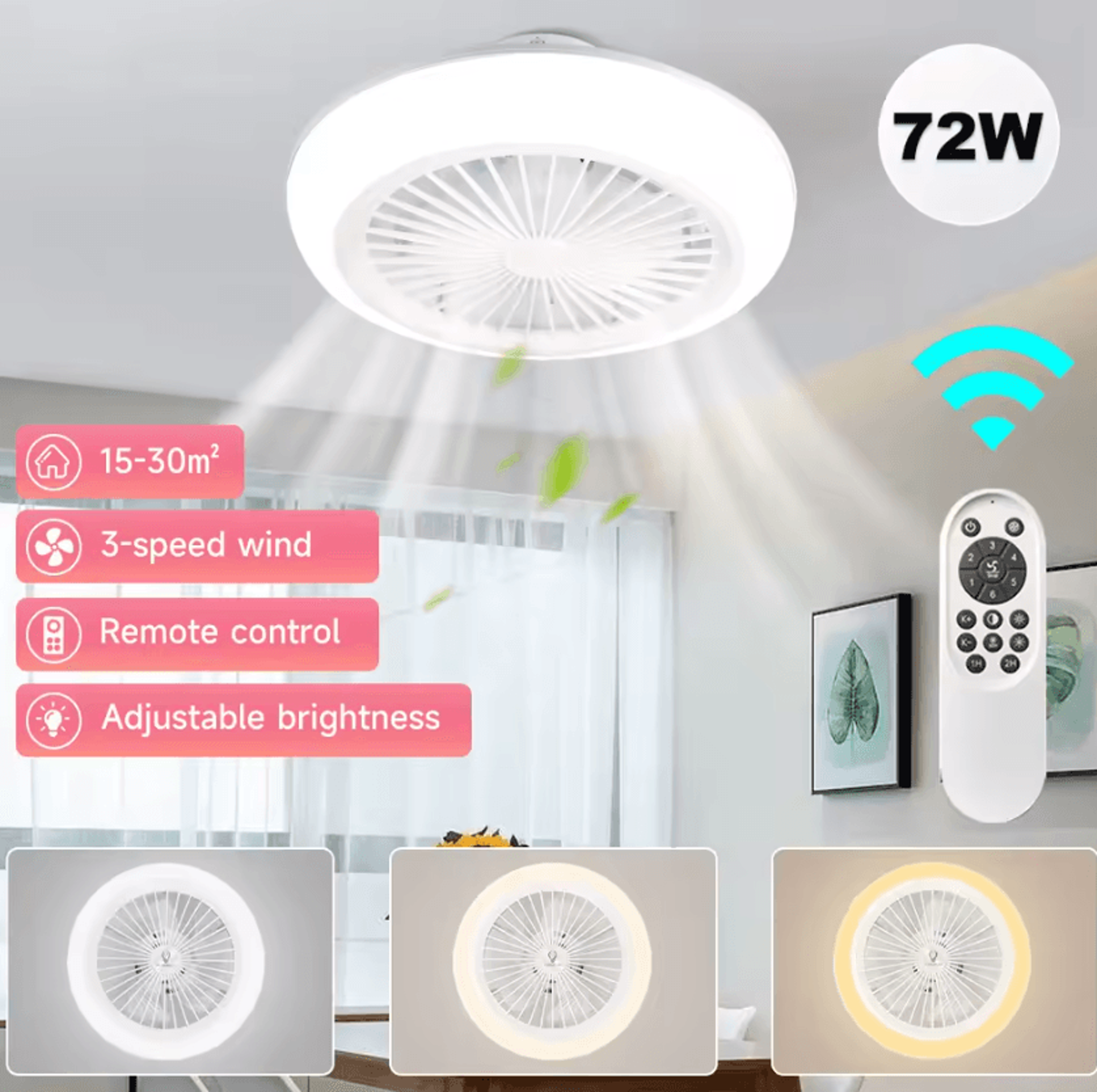 smart led ceiling fan light 110-265v dimmable remote control quiet fan lamp for bedroom and living room