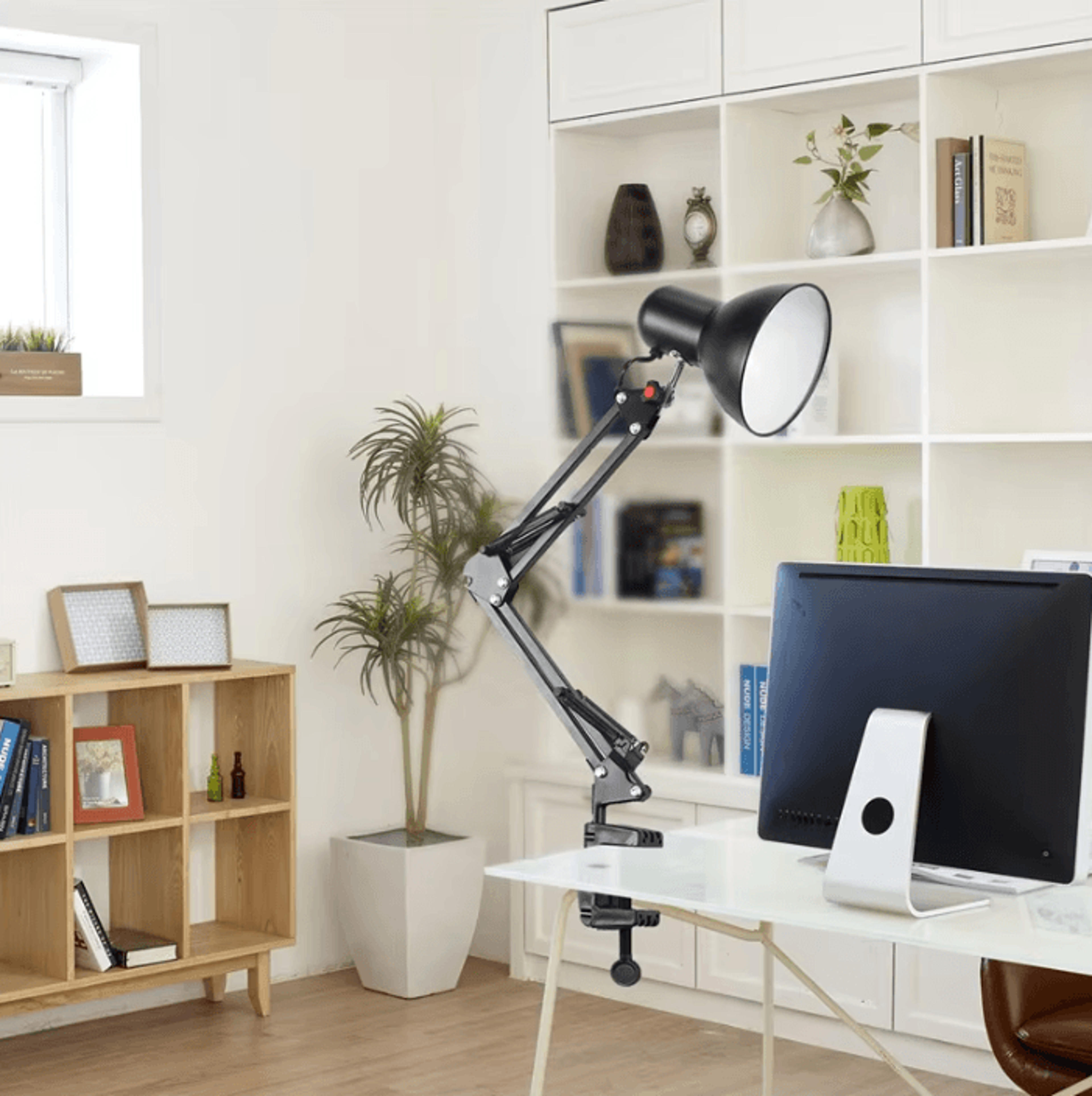 Adjustable Swing Arm Clamp Desk Lamp E27 E26 Bulb Holder With EU US Plug For Office Studio And Home 2