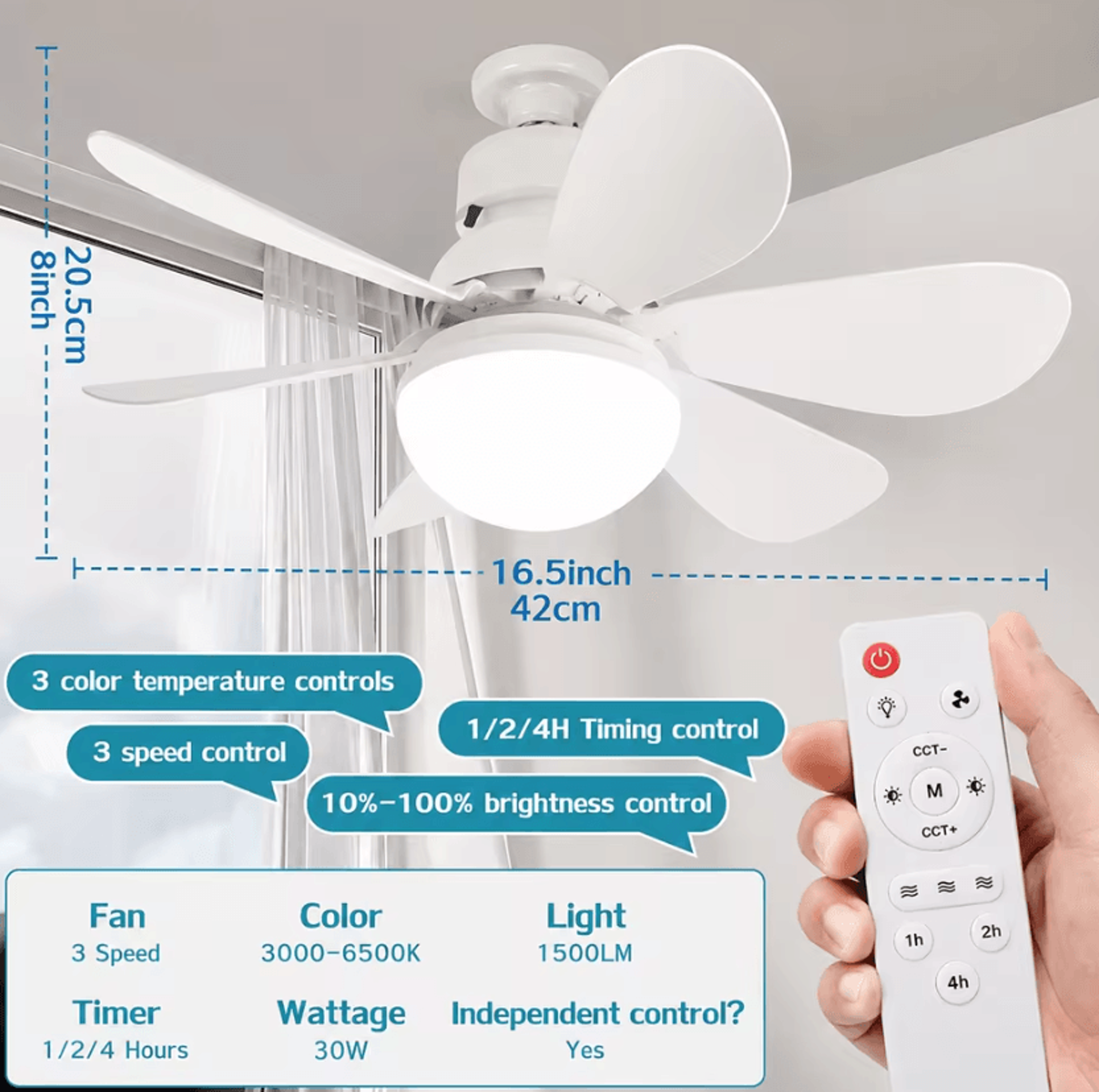 30W 40W LED Ceiling Fan Light With E27 Base Remote Control Decorative Lamp For Living Room And Stud 2