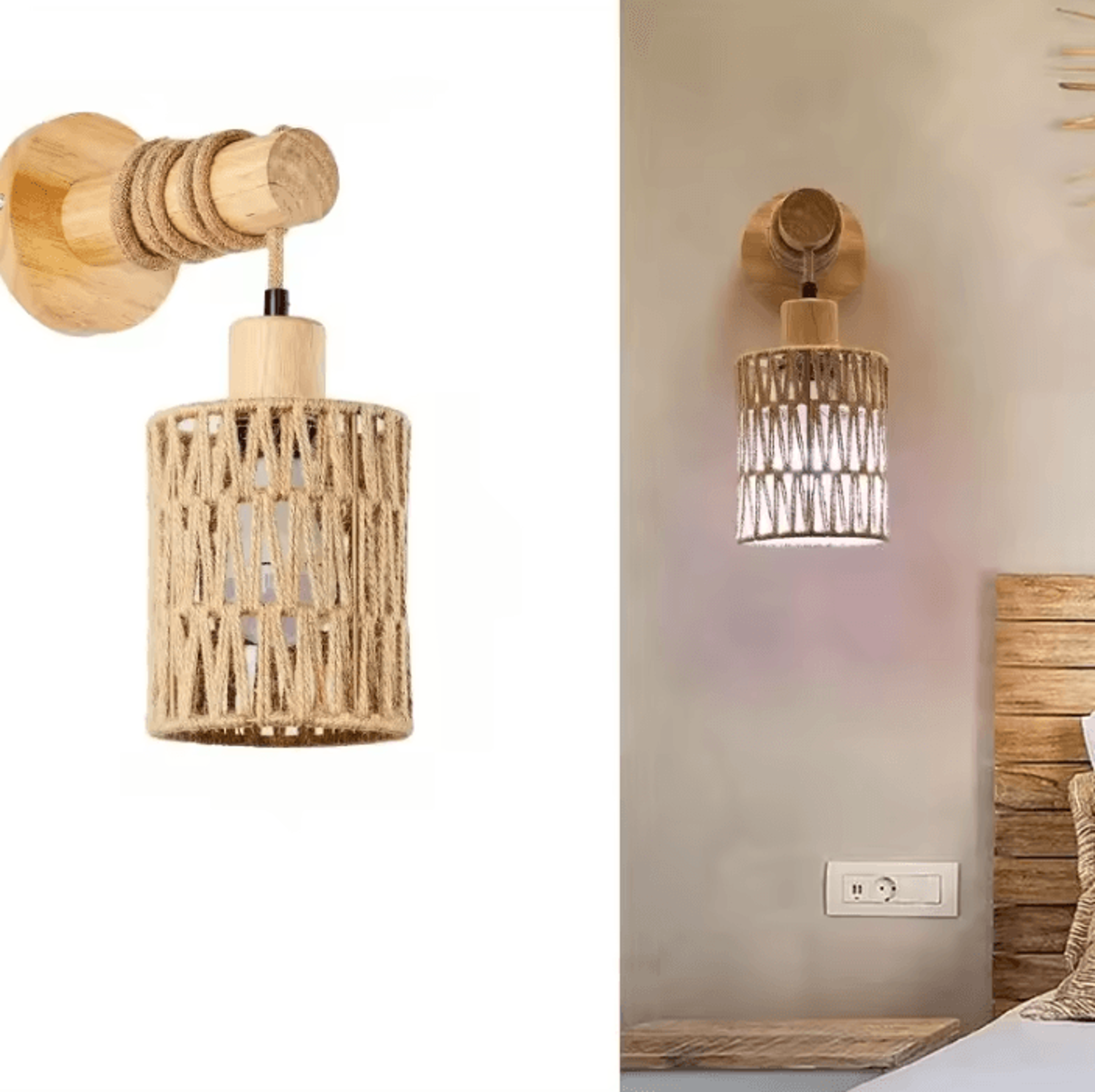 Rustic Hemp Rope Bedside Wall Lamp Cylindrical Farmhouse Wall Light For Bedroom Decor 3