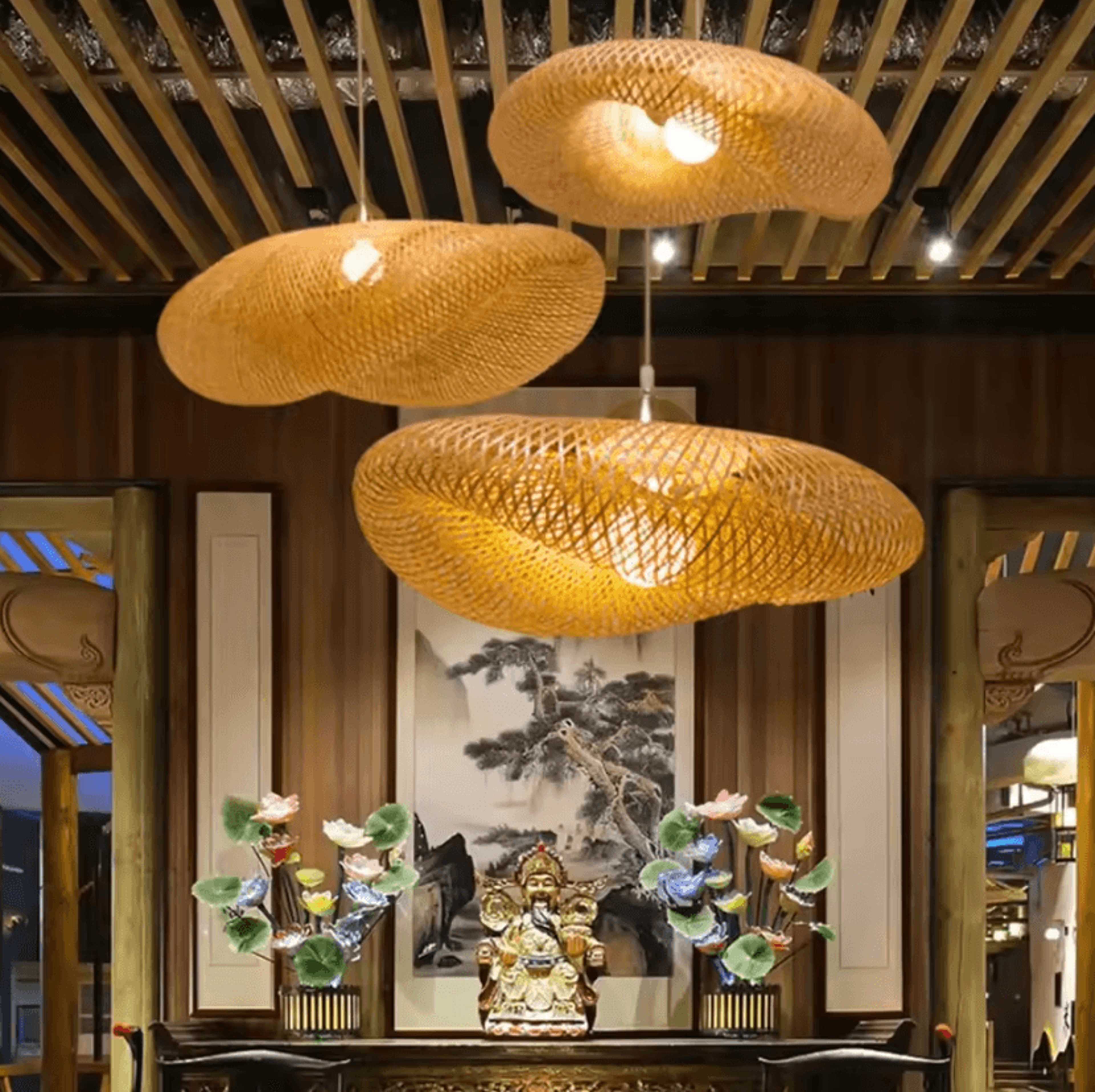 Handmade Bamboo Woven LED Pendant Light 4080cm Vintage Hanging Chandelier For Dining And Living Roo 2