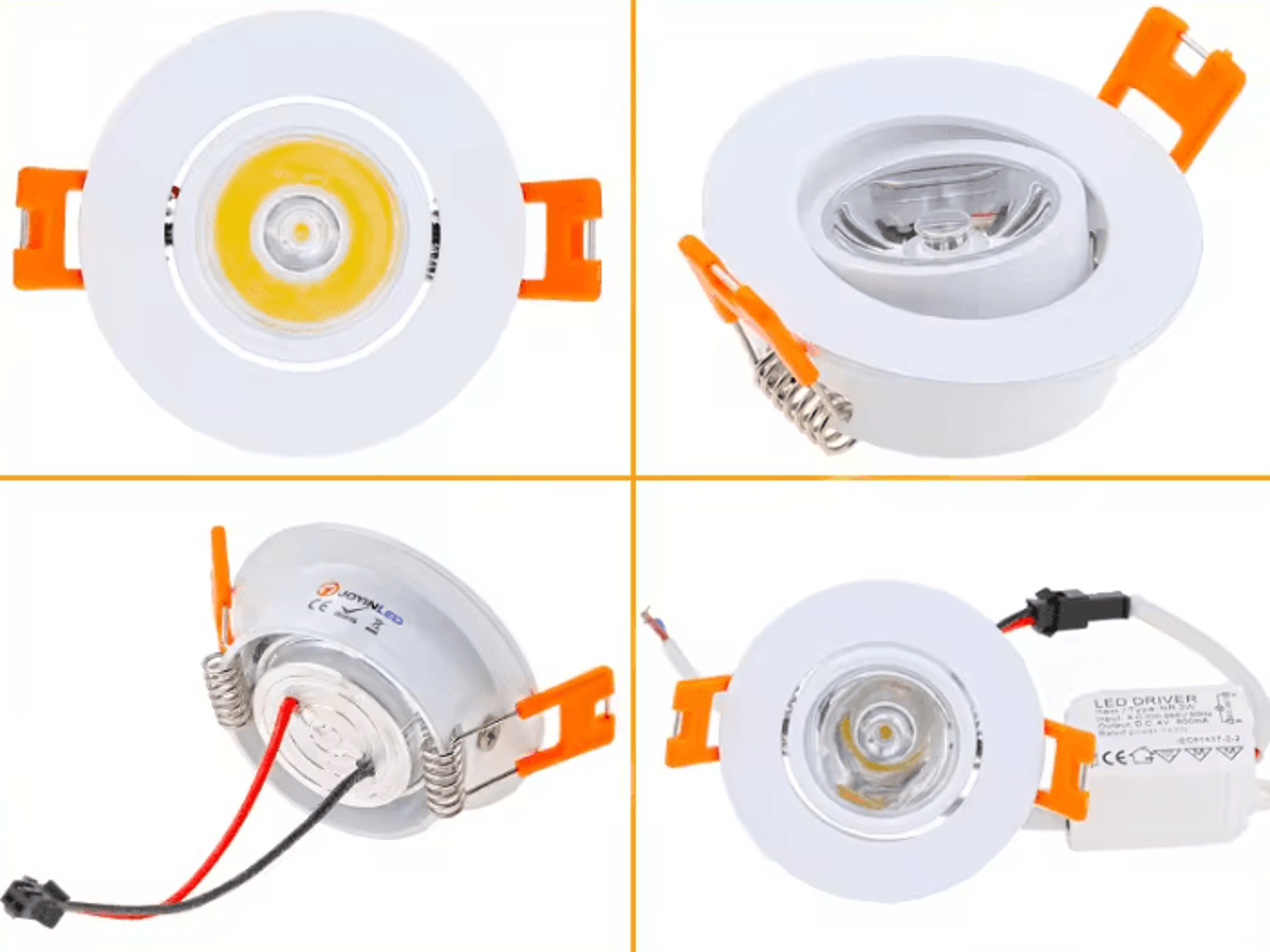 JOYINLED 3W Dimmable LED Recessed Downlight Aluminum Round Ceiling Spotlight 50mm Cutout 3