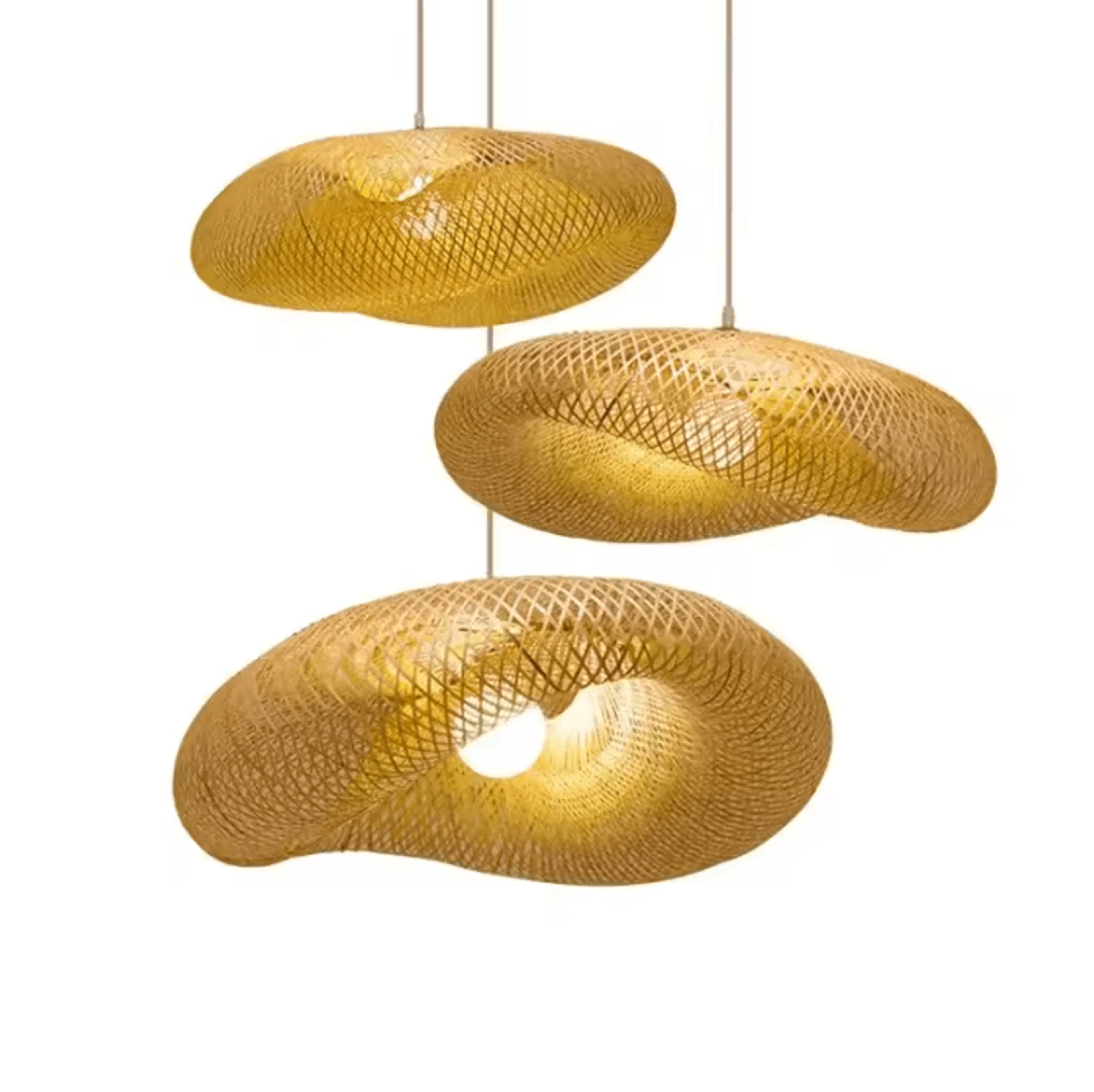 Handmade Bamboo Woven Pendant Chandelier Vintage Rattan Hanging Light For Kitchen And Living Room 3