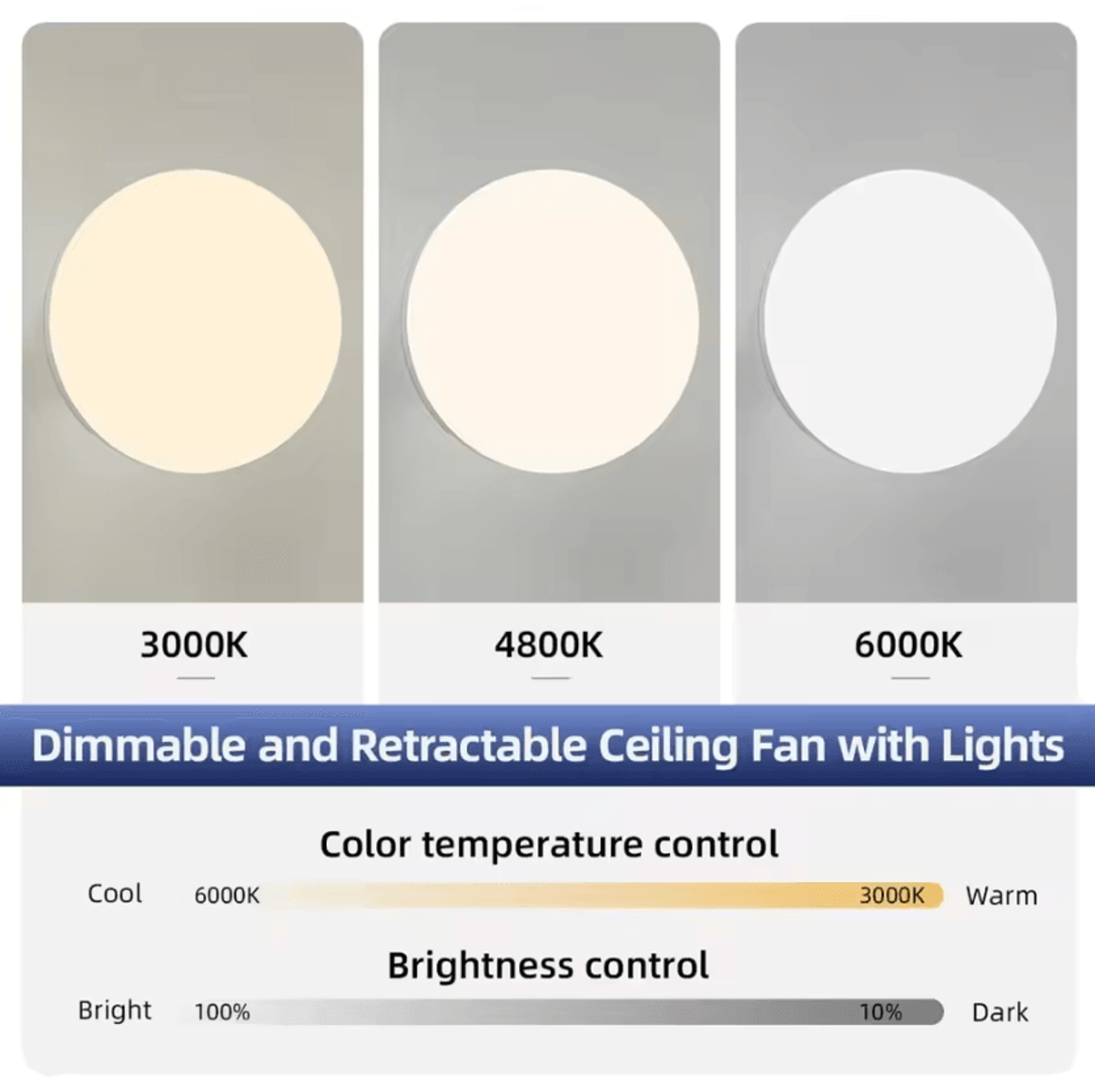 JOYINLED Retractable Ceiling Fan Light With Remote Control 3 Speeds Dimmable LED White 1