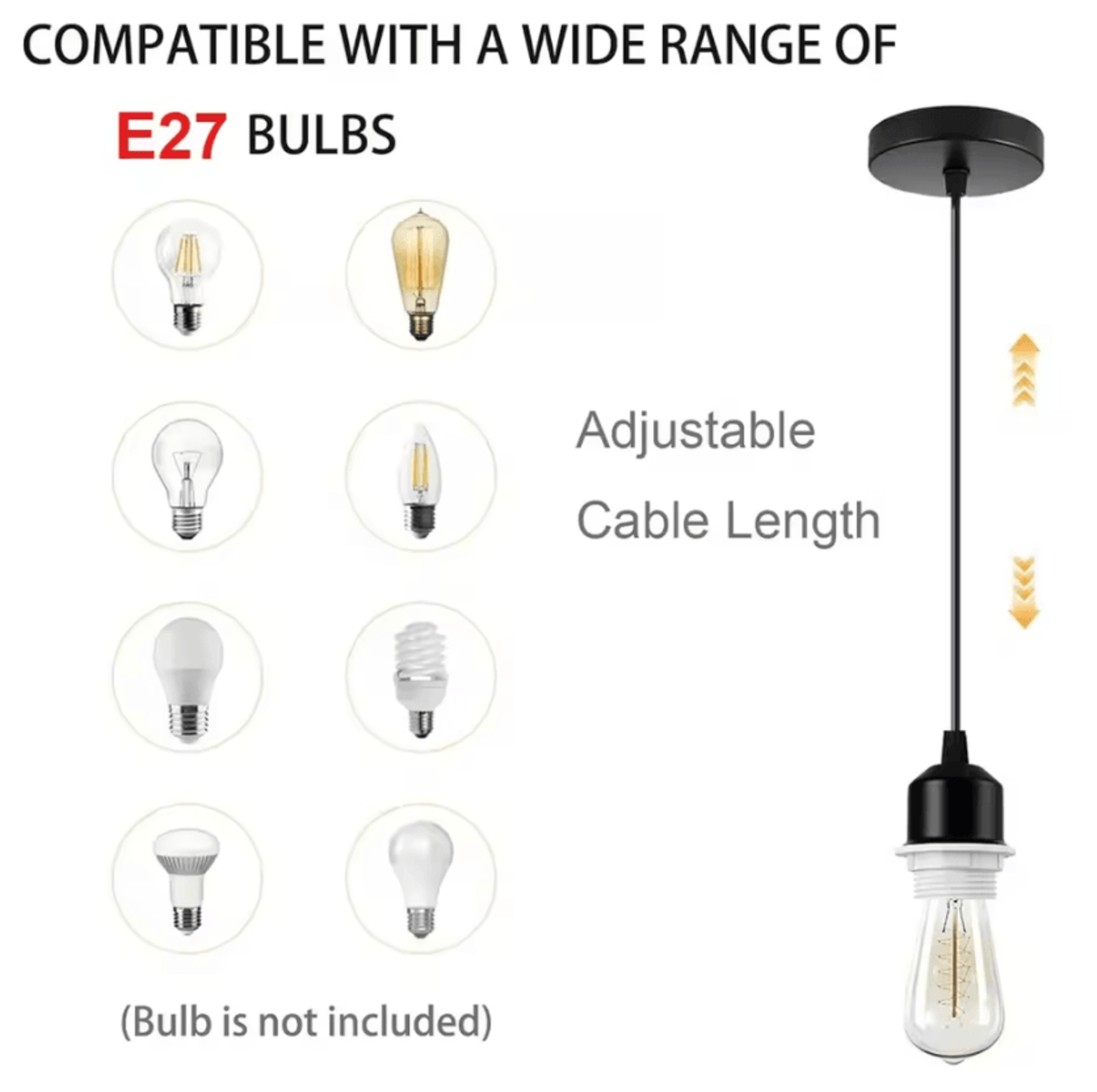 Nordic Vintage E27 Pendant Lamp Holder With 15M Cable Half Threaded Ceiling Socket Black White Gold 2