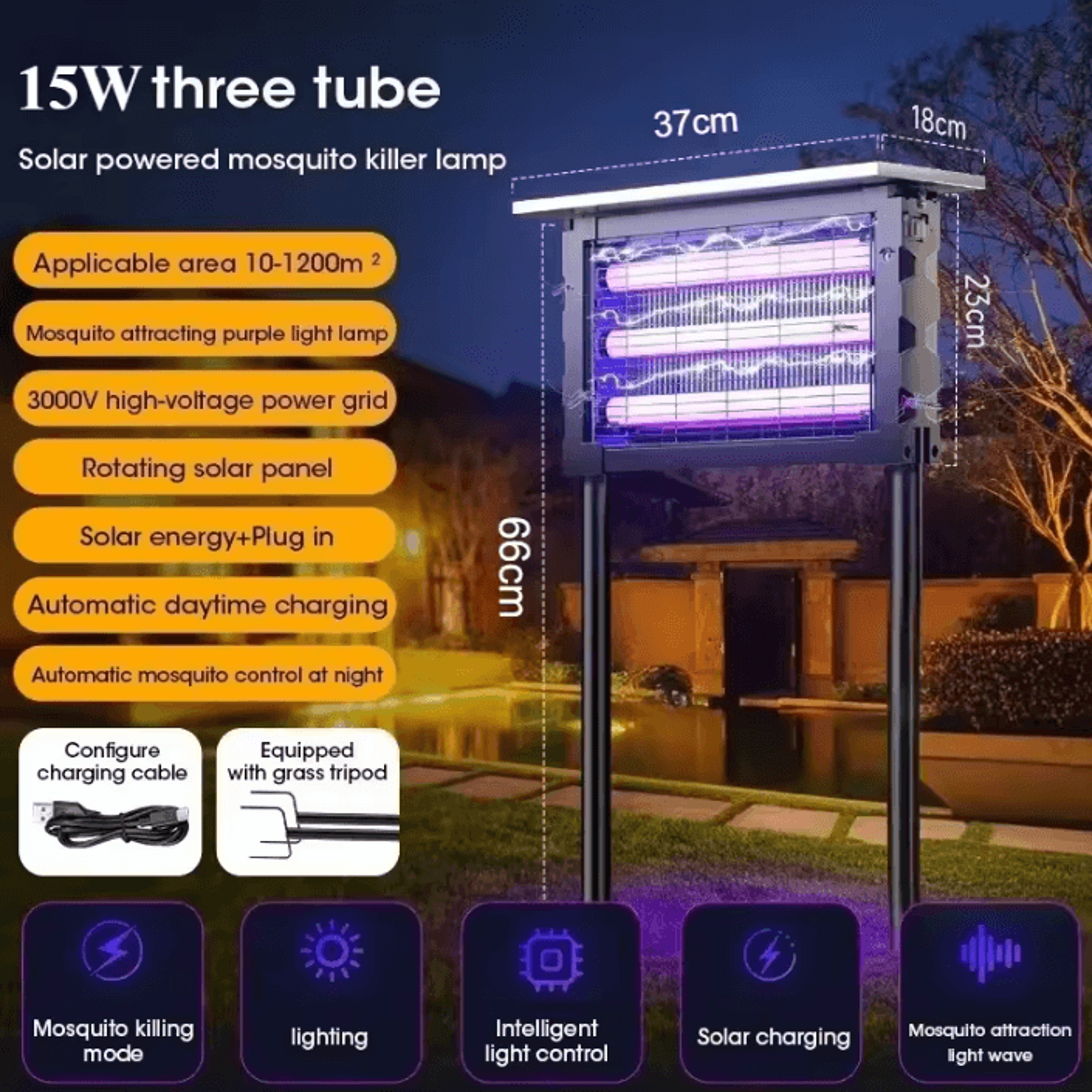 Solar Powered Mosquito Killer Lamp 15W 20W 40W Waterproof Outdoor Electric Fly Zapper For Garden An 5