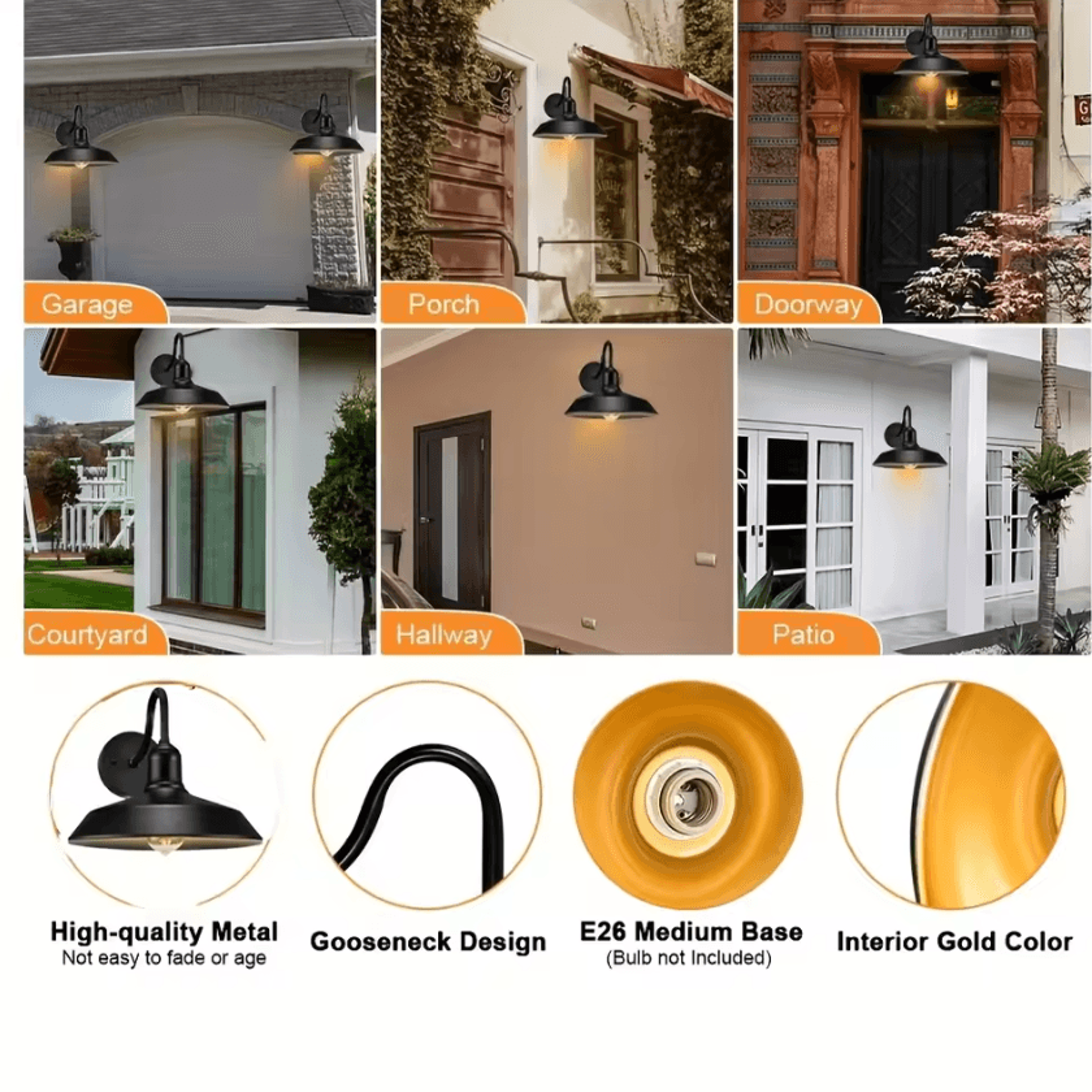 Vintage Matte Black Gooseneck Barn Wall Light Alexa Compatible Smart Outdoor Sconce 3