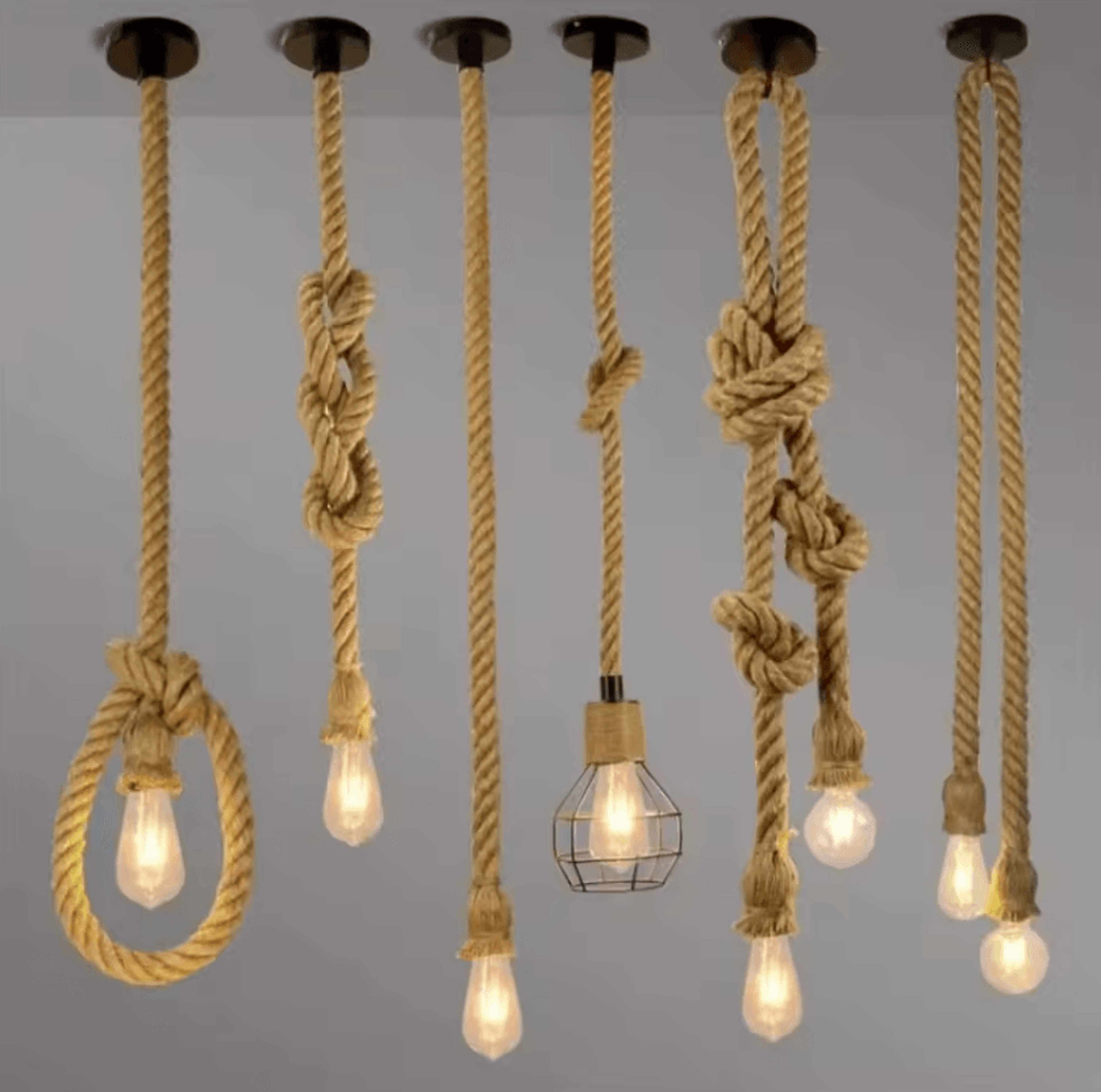 Vintage Hemp Rope Pendant Light Rustic Edison Hanging Chandelier 1510PCS For Farmhouse Home Decor 1