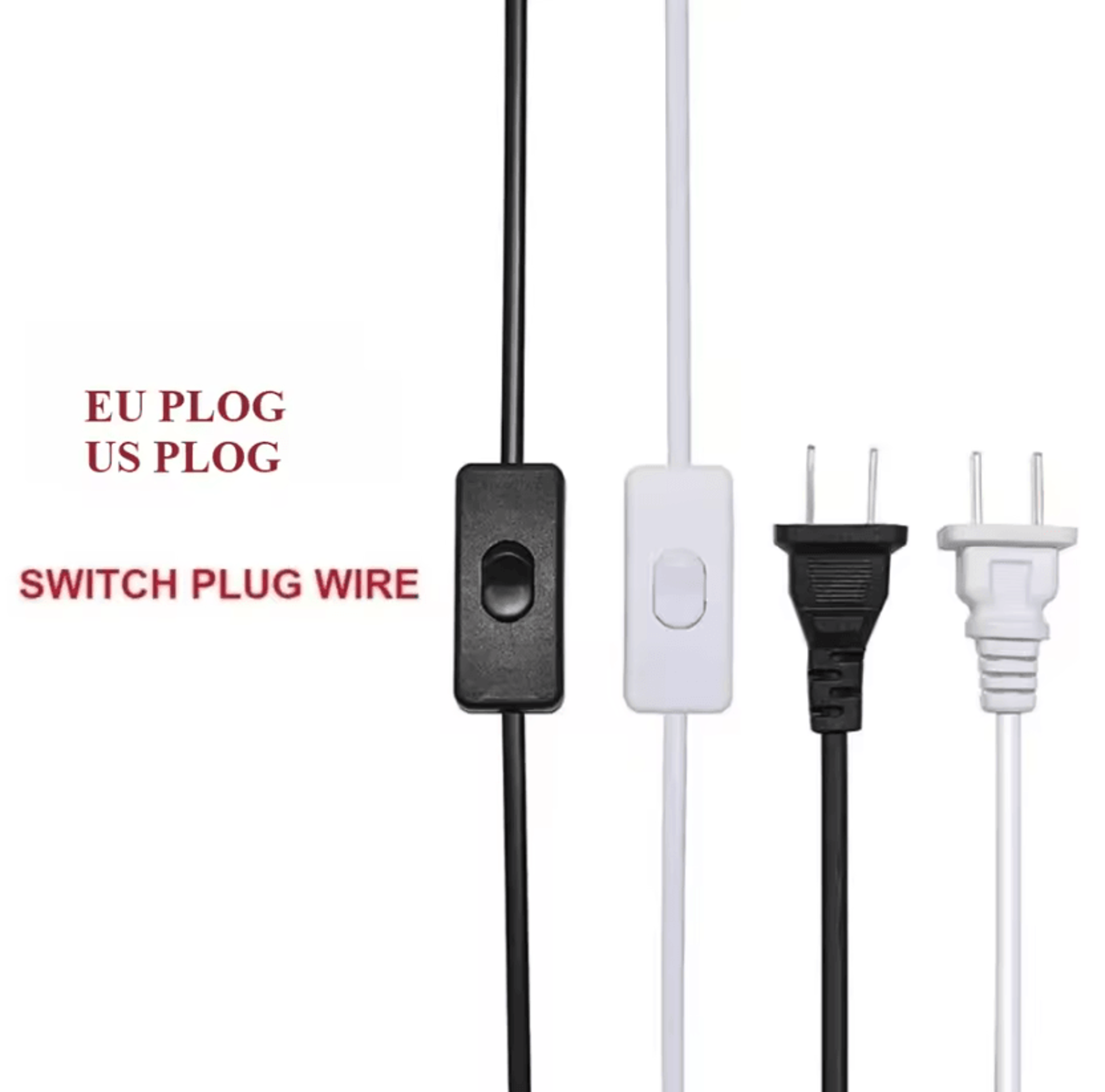 10pcs eu us plug lamp power cord with on off switch black white copper wire lighting cable