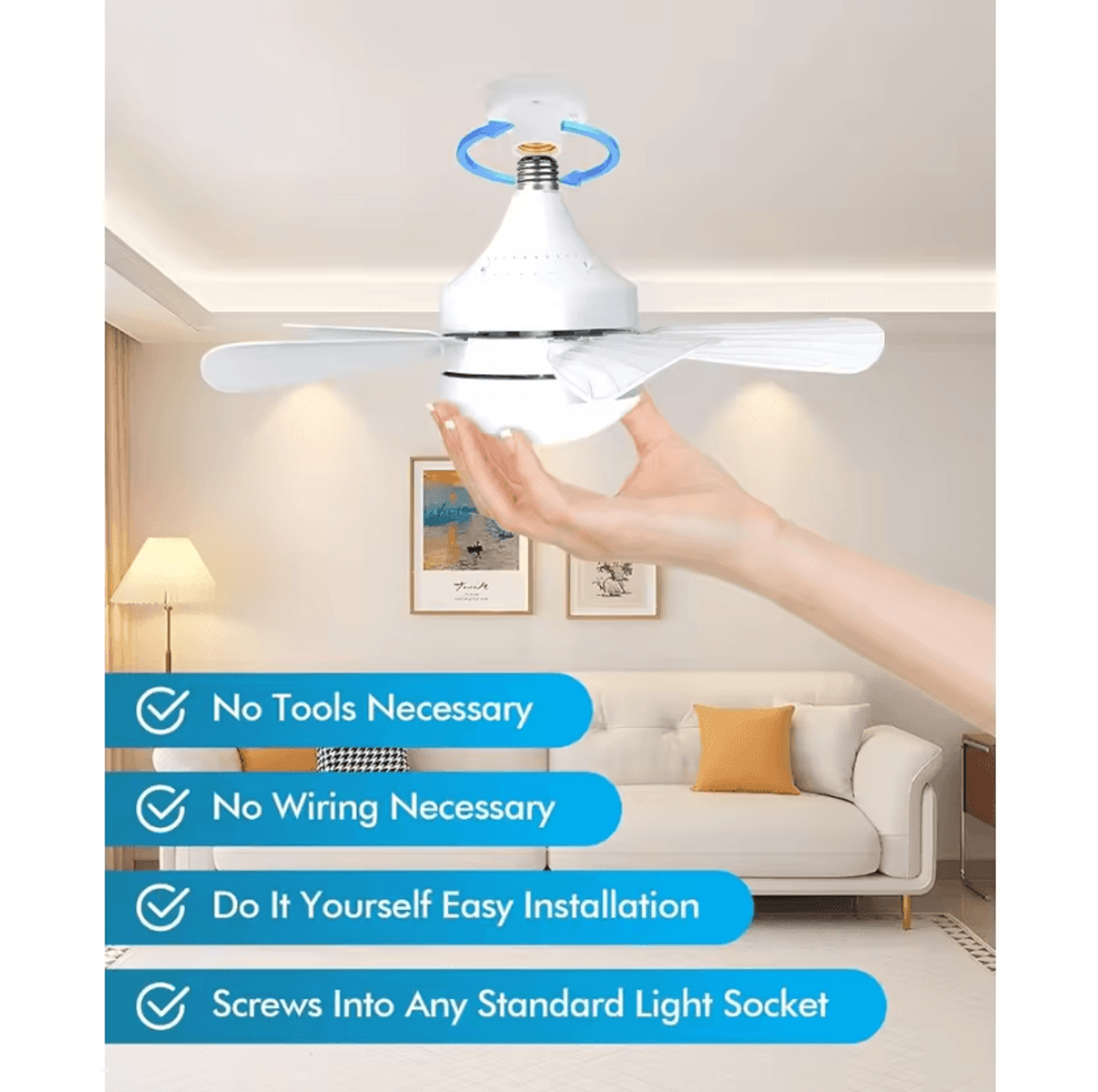 Dimmable Socket Ceiling Fan Light With Remote Control Quiet LED Fan Lamp 3000K6500K For Bedroom And 1