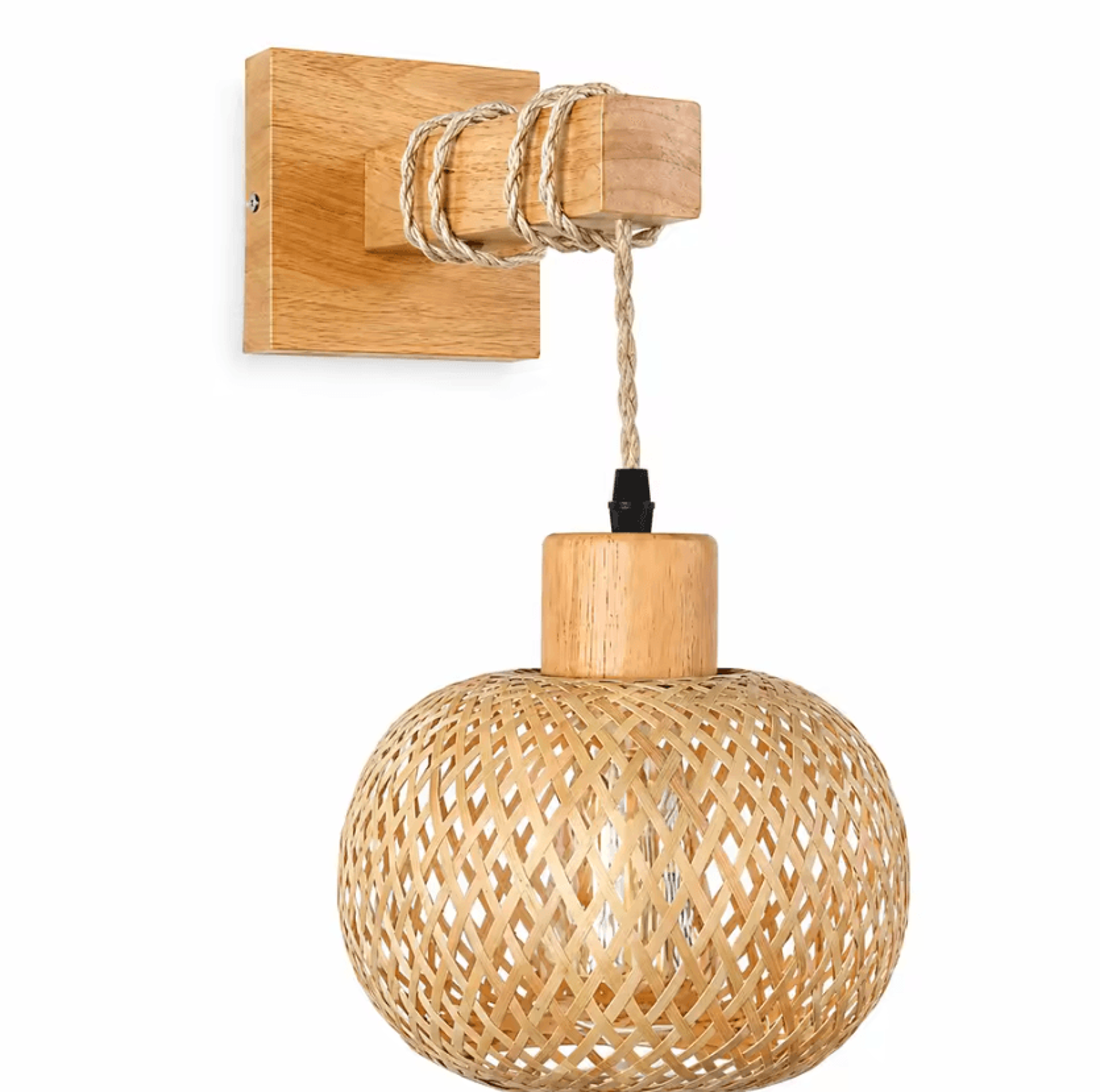 JOYINLED Handwoven Bamboo Rattan Wall Sconce E27 Boho Farmhouse Lamp For Bedroom And Hallway 5