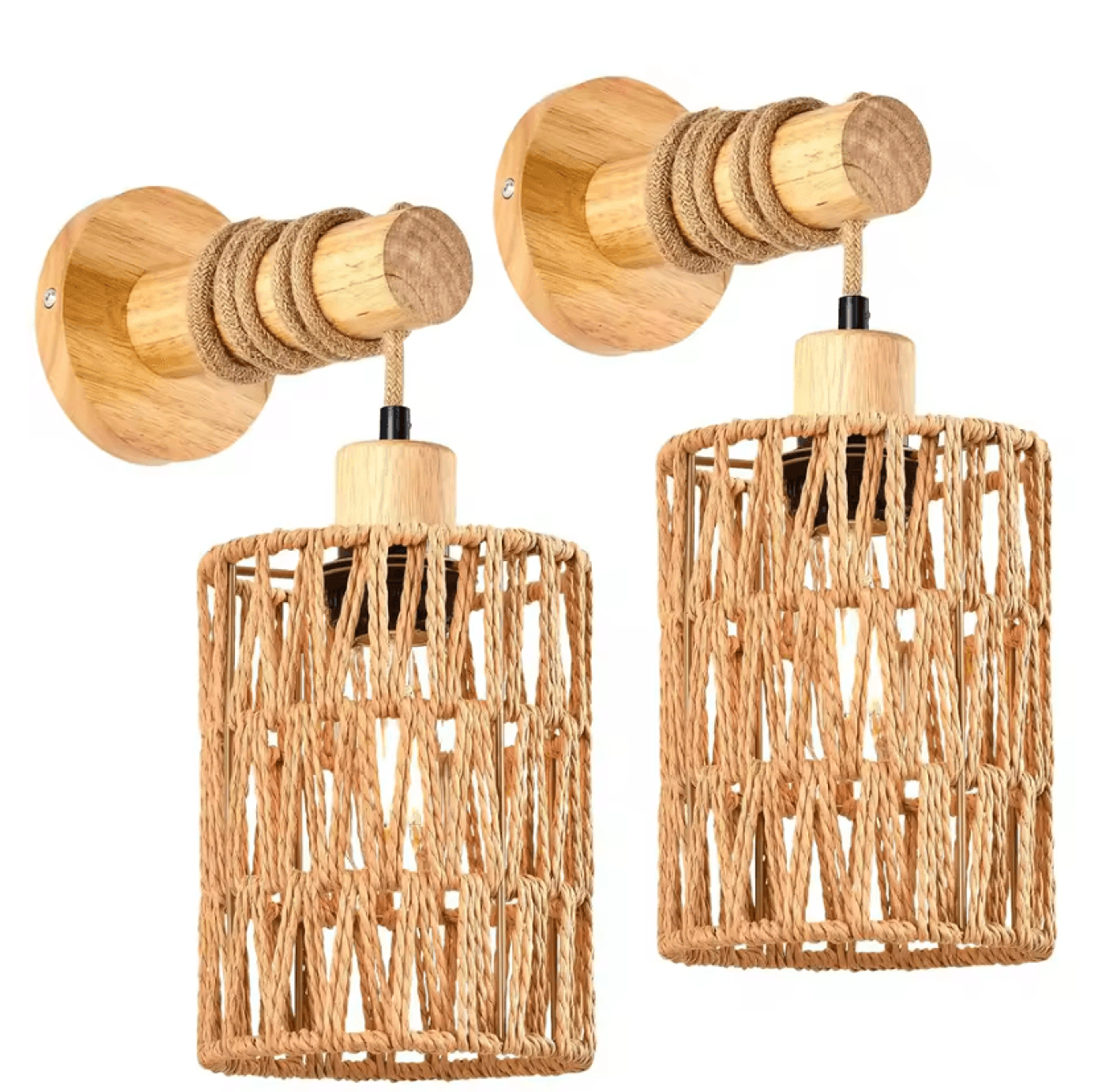 dimmable boho rattan wall sconce wicker wall mounted lamp for bedroom and nursery