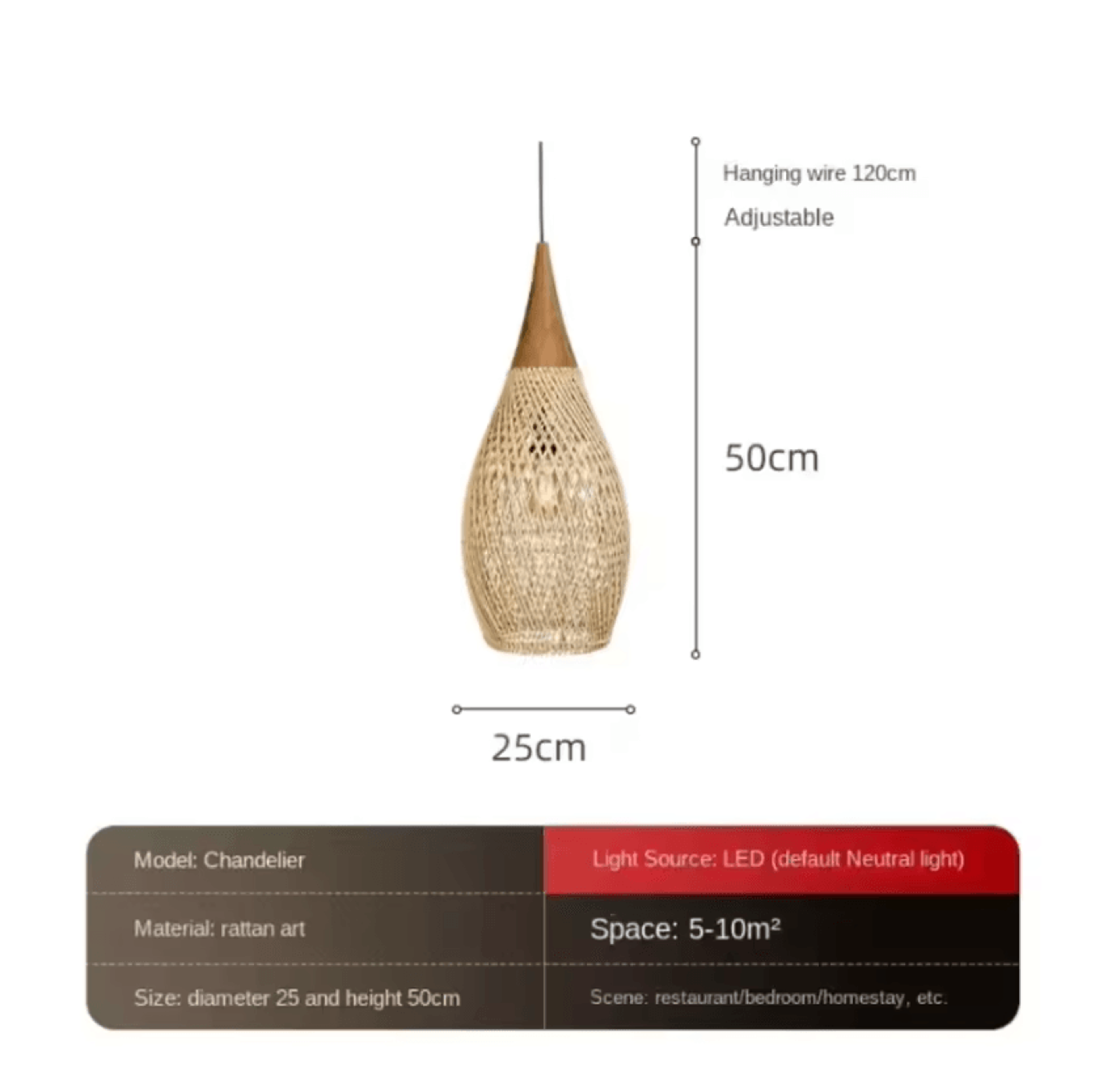 Vintage Rattan Pendant Chandelier 2535CM E27 Wicker Hanging Ceiling Light For Living Room And Dinin 4