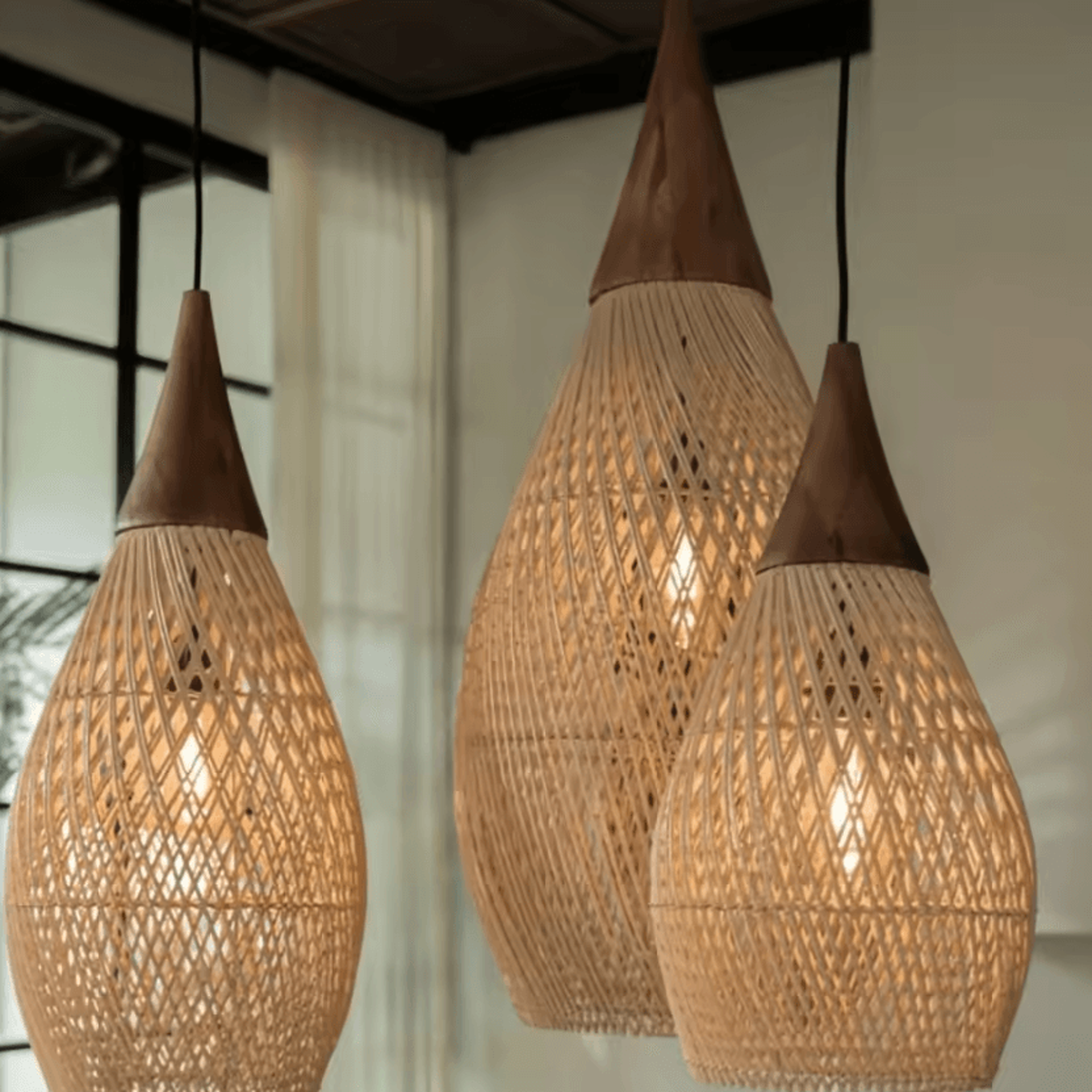 Vintage Rattan Pendant Chandelier 2535CM E27 Wicker Hanging Ceiling Light For Living Room And Dinin 3