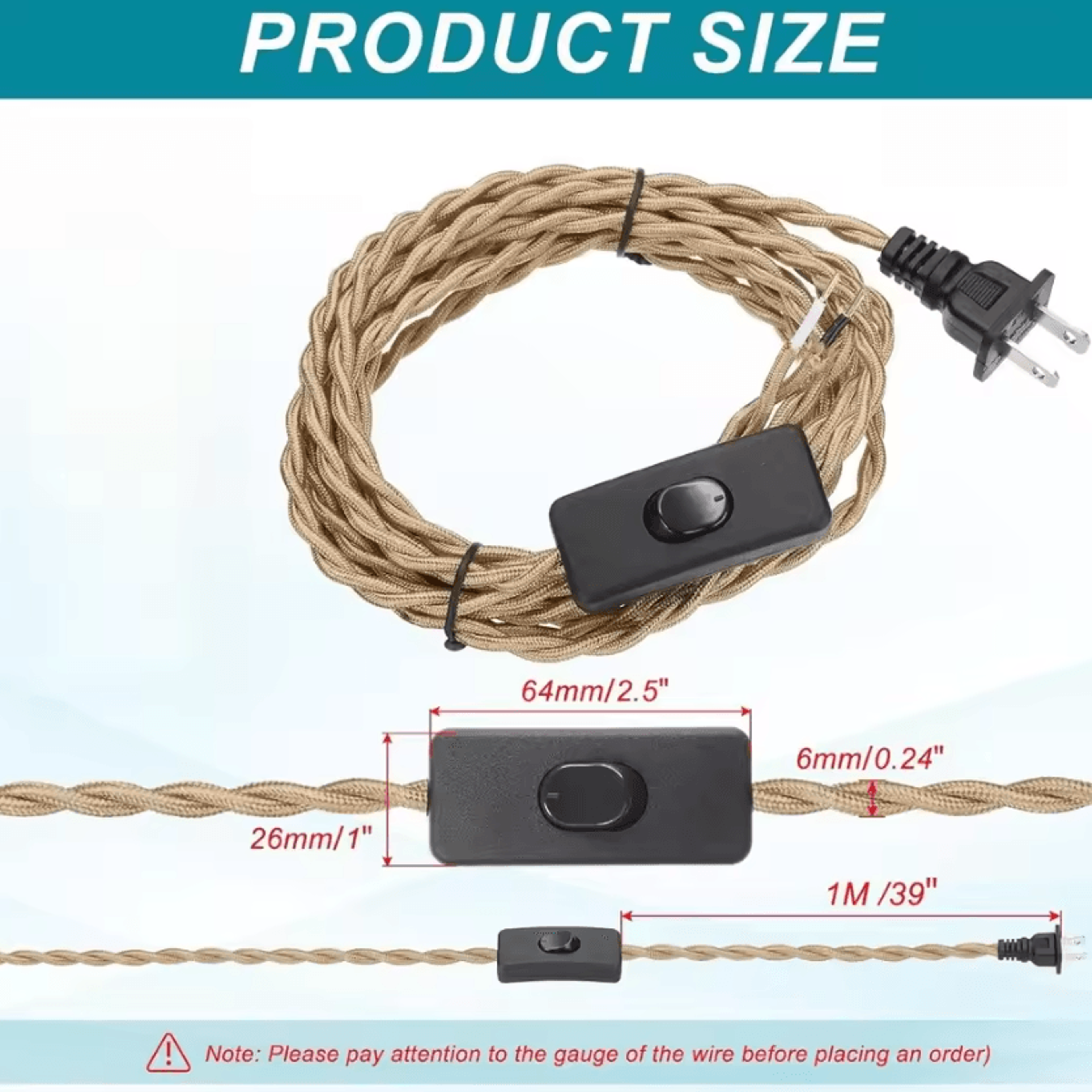 3M Hemp Rope Plug In Pendant Light Cord With On Off Switch Rustic Hanging Lamp Kit EU US Plug 2