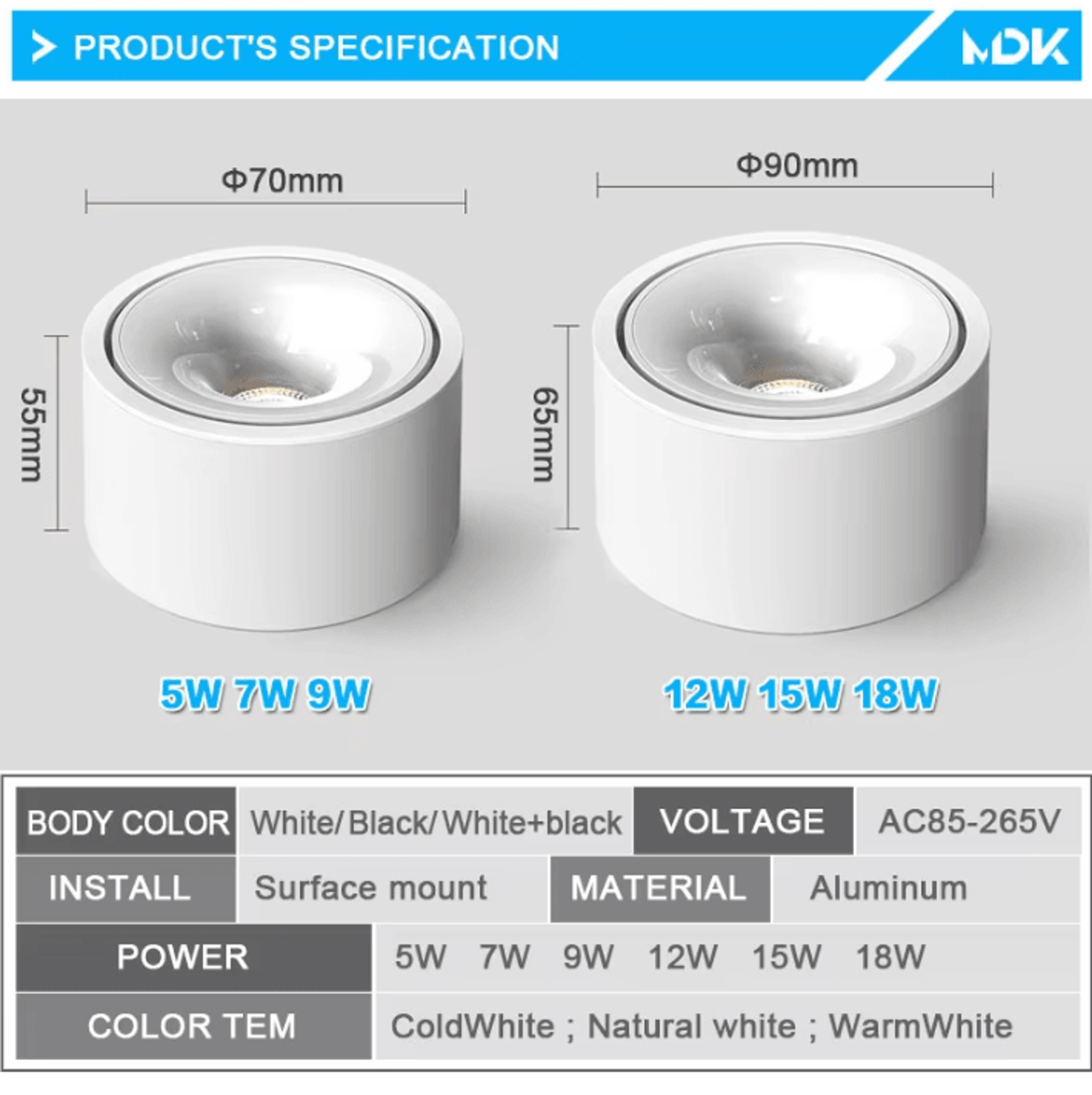Adjustable AntiGlare LED Surface Mounted Downlight 5W 7W 9W 12W 15W 18W Dimmable Ceiling Spotlight 1