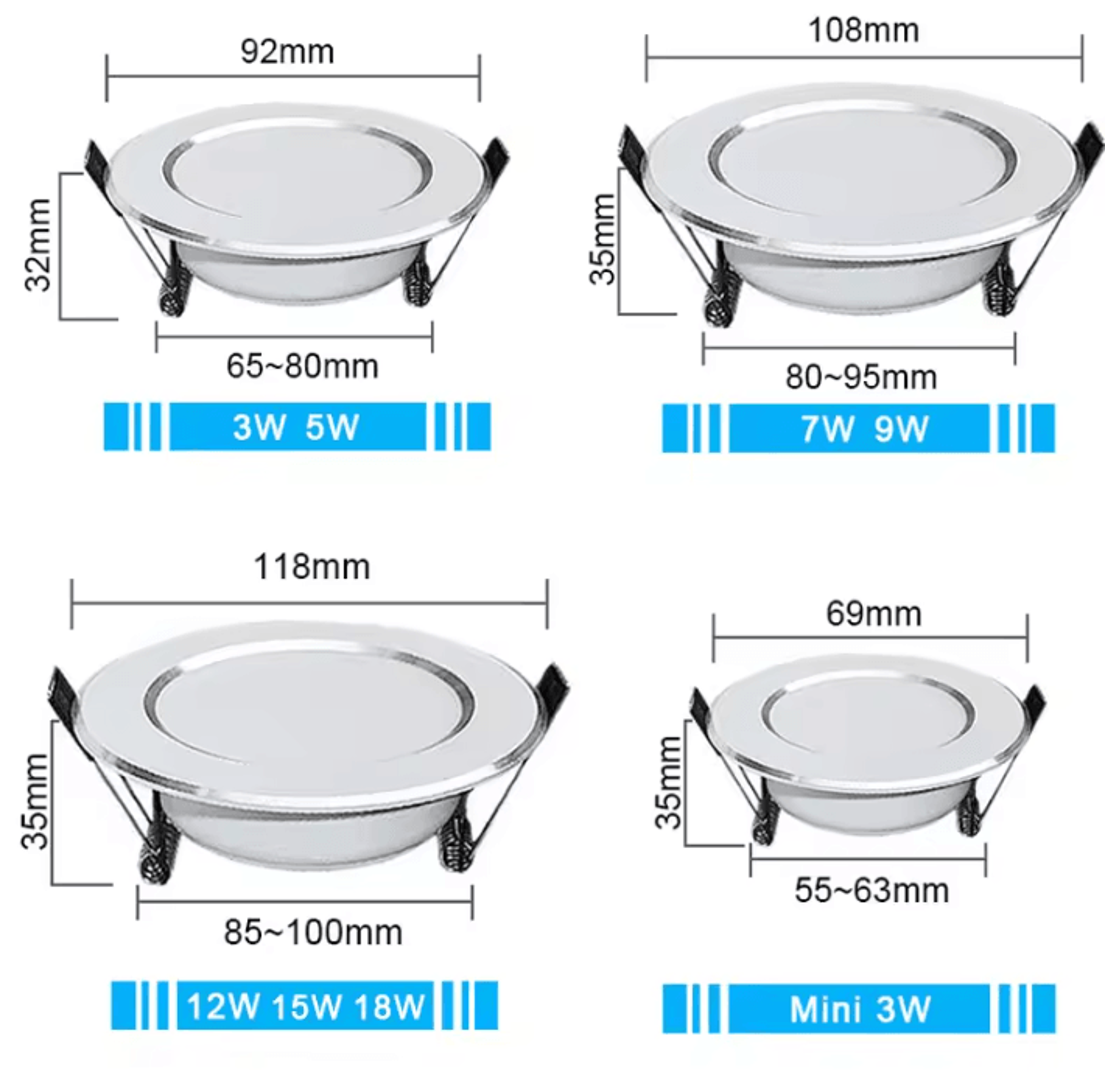 10PCS SMD2835 LED Recessed Ceiling Downlights 3W 5W 7W 9W 12W 15W 18W Indoor Spotlights 110V 220V 1