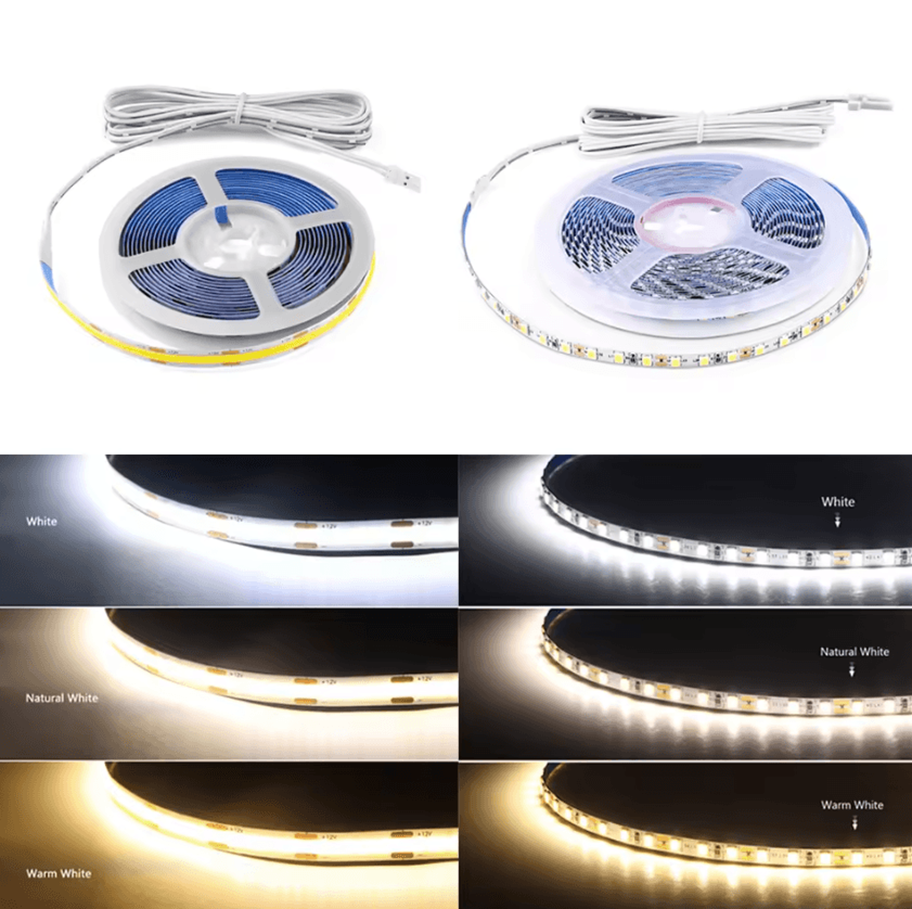 dc12v flexible led strip light cob 320leds/m smd2835 120leds/m double layer copper tape for cabinet and showcase lightin