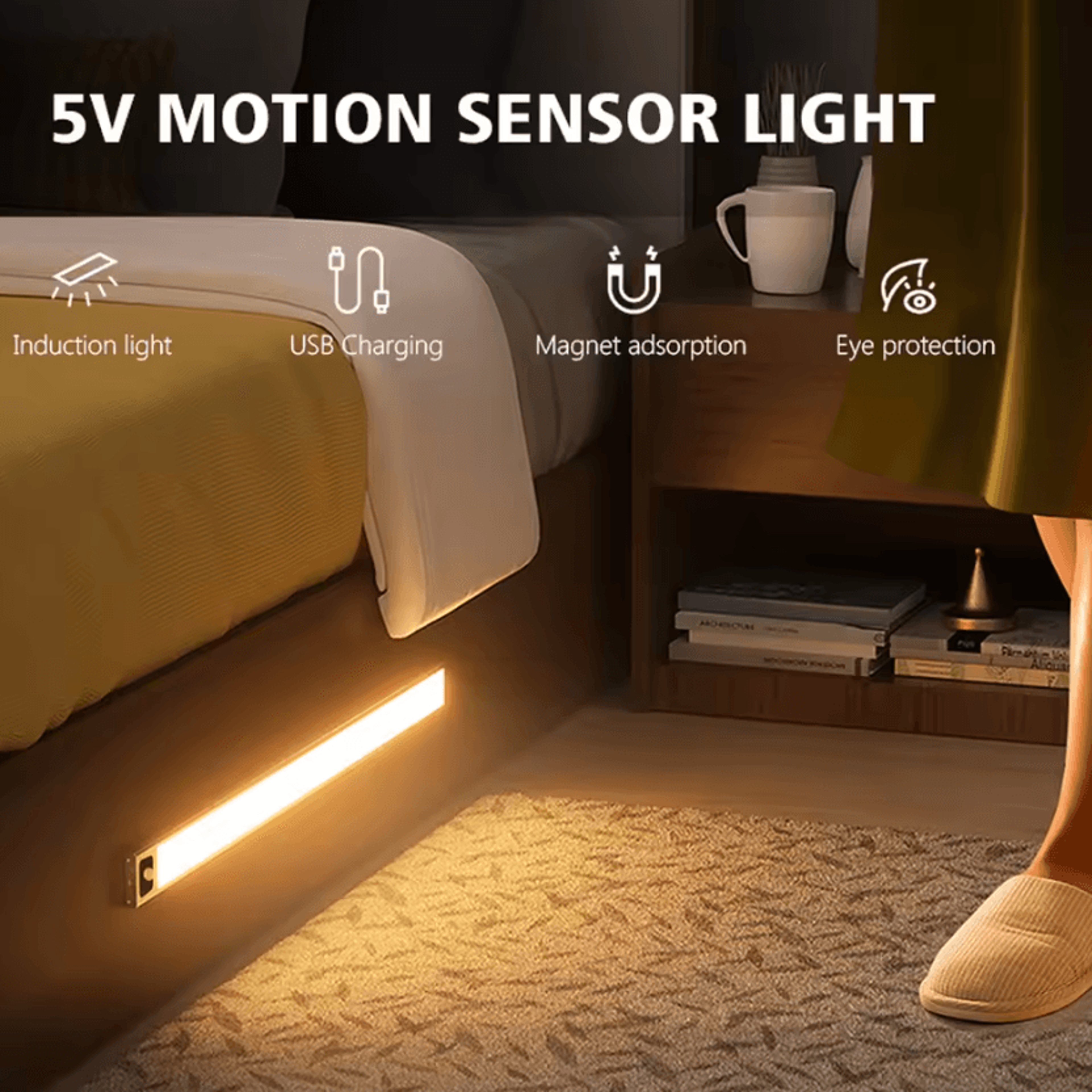 USB Rechargeable Motion Sensor Under Cabinet LED Light Wireless Magnetic Closet And Kitchen Night L 3