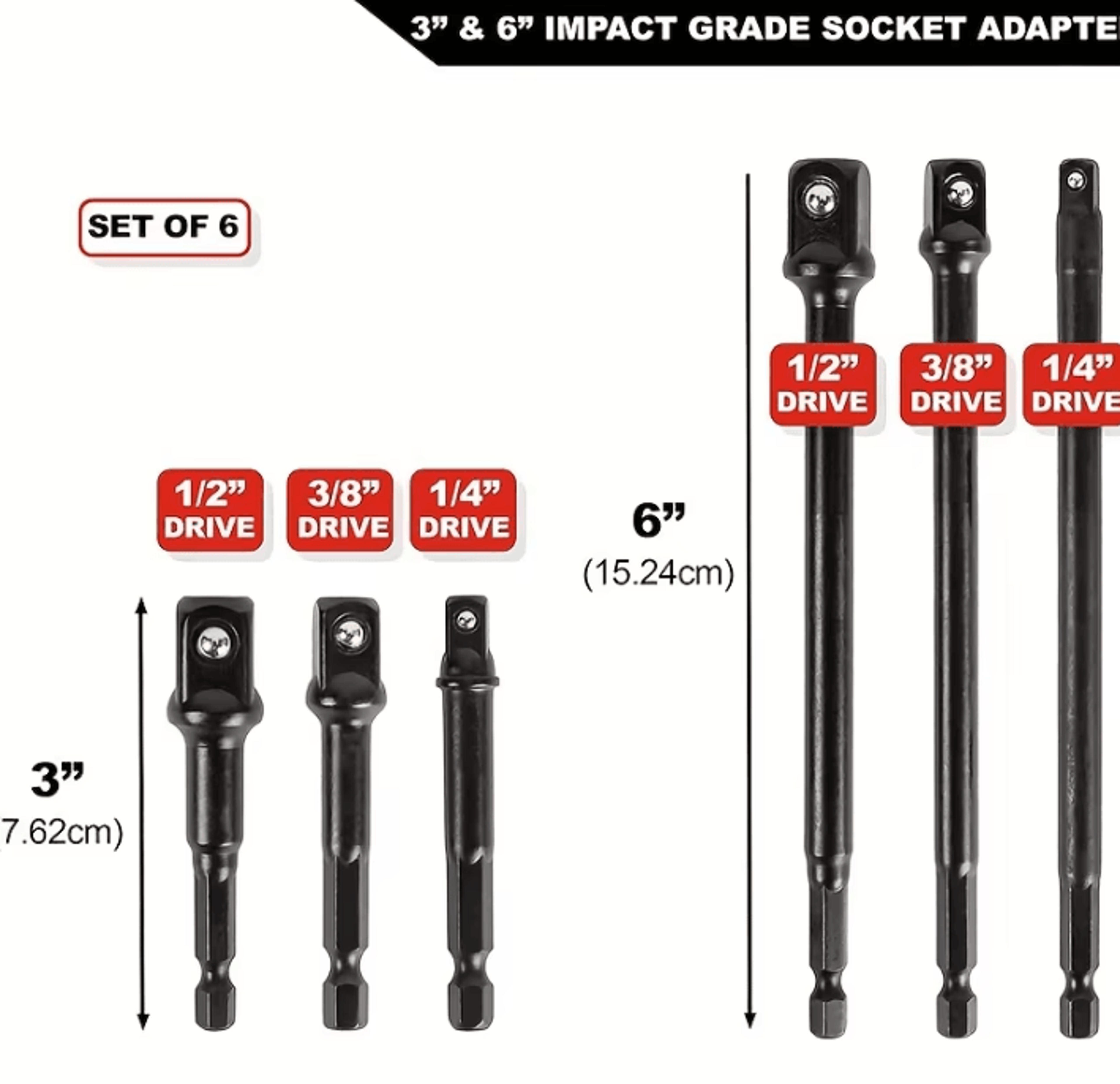 impact socket adapter kit 1/4 3/8 1/2 inch drive hex shank socket extension set for power drills and impact drivers