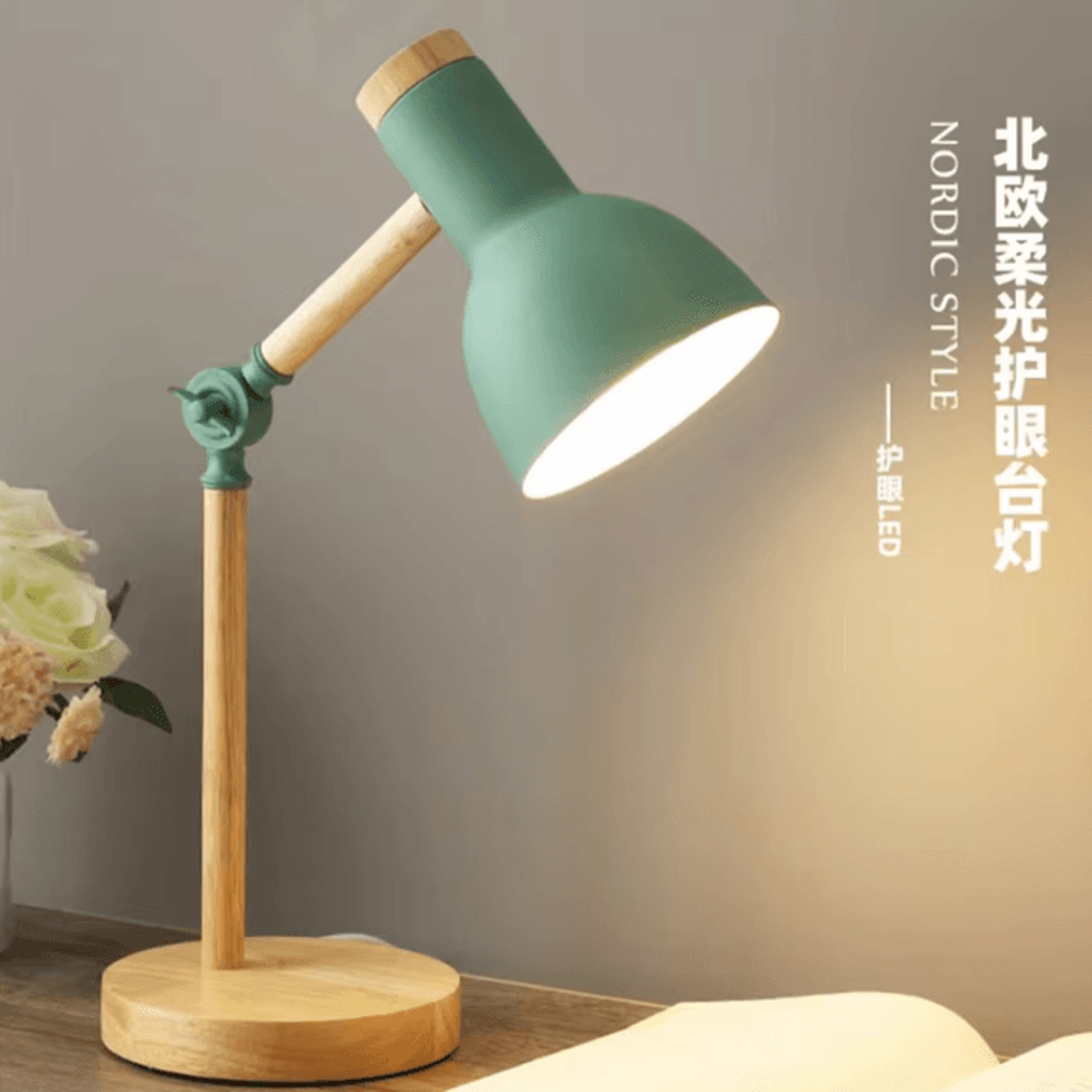 nordic wooden led table lamp adjustable head bedside reading light for bedroom study and home office