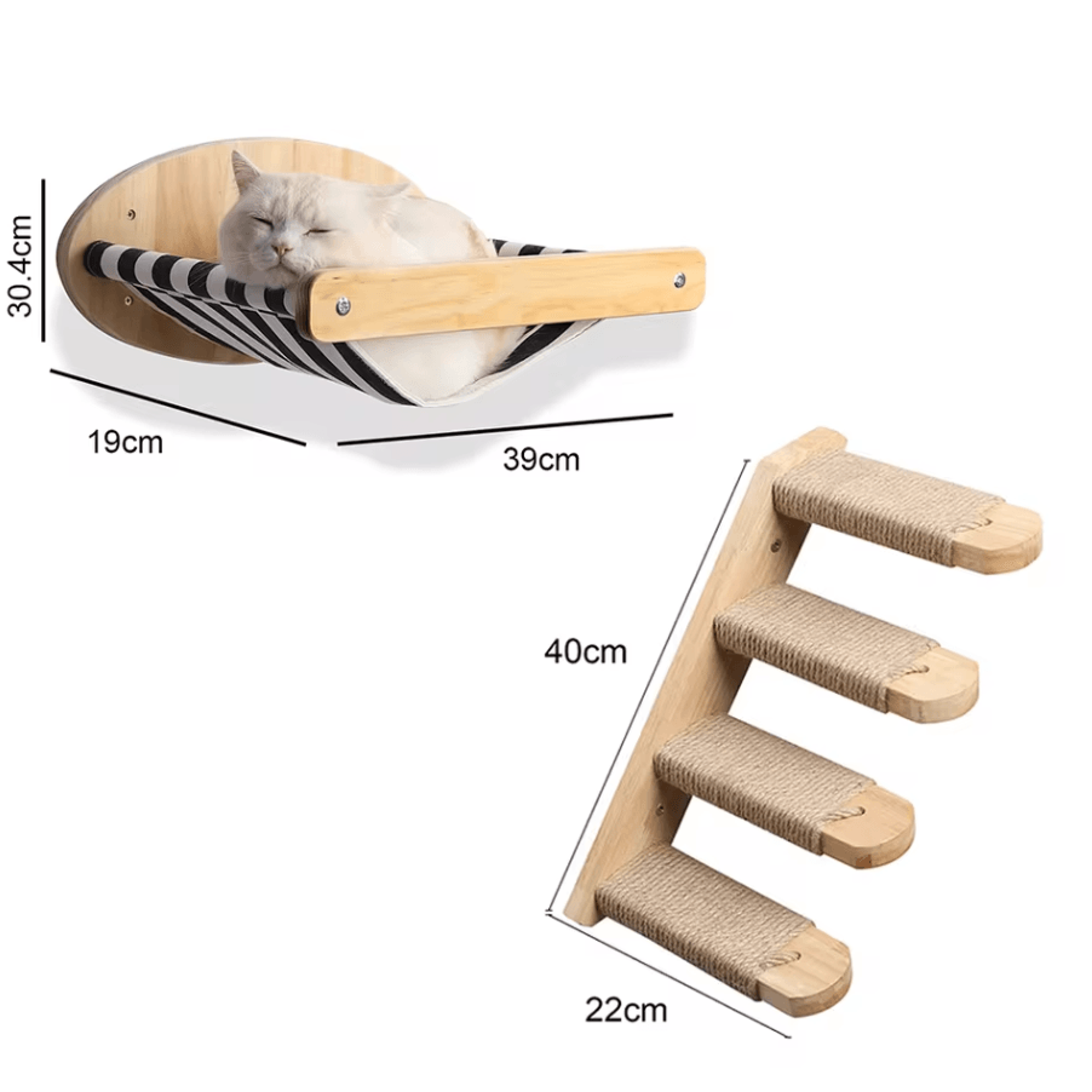 Wall Mounted Cat Hammock Bed With Wooden Shelf And Scratching Post For Indoor Cats 6