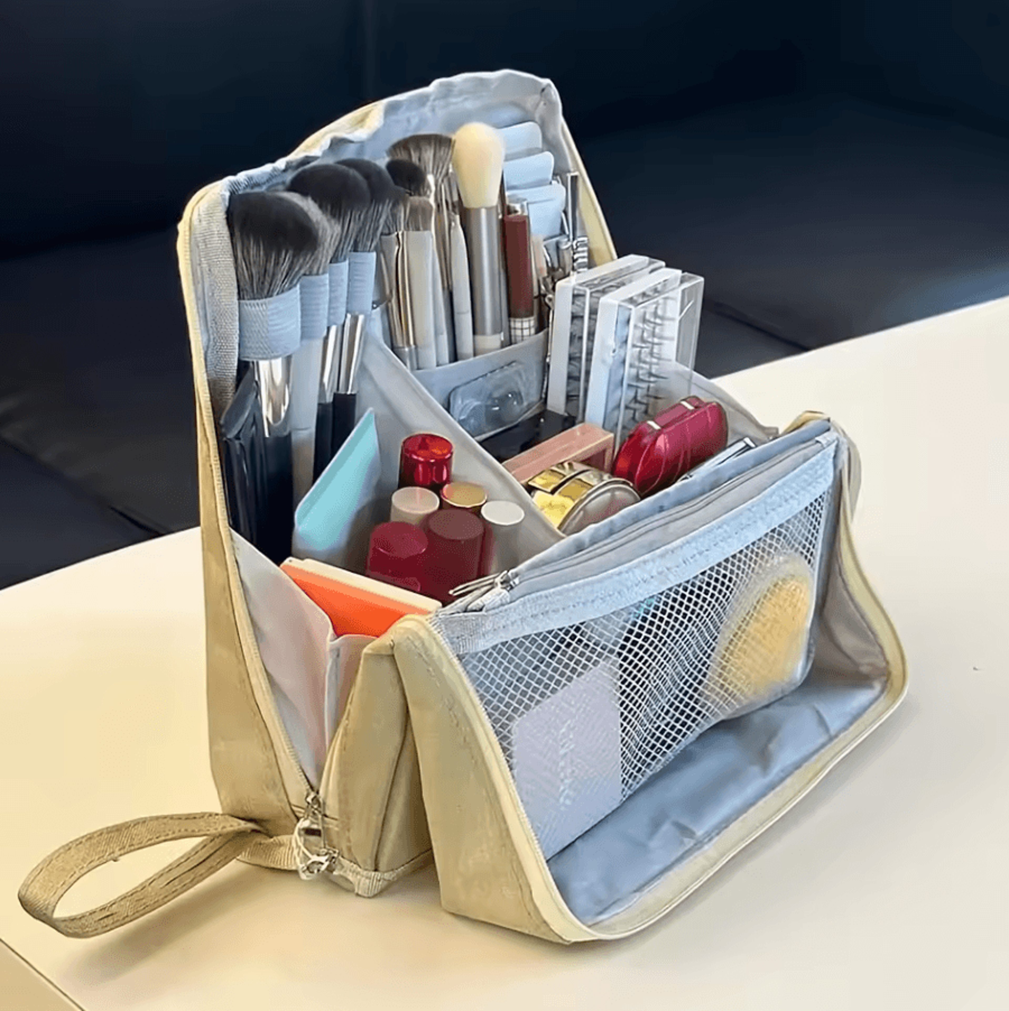 Large Capacity Standing Makeup Bag Organizer With MultiCompartment Storage 0