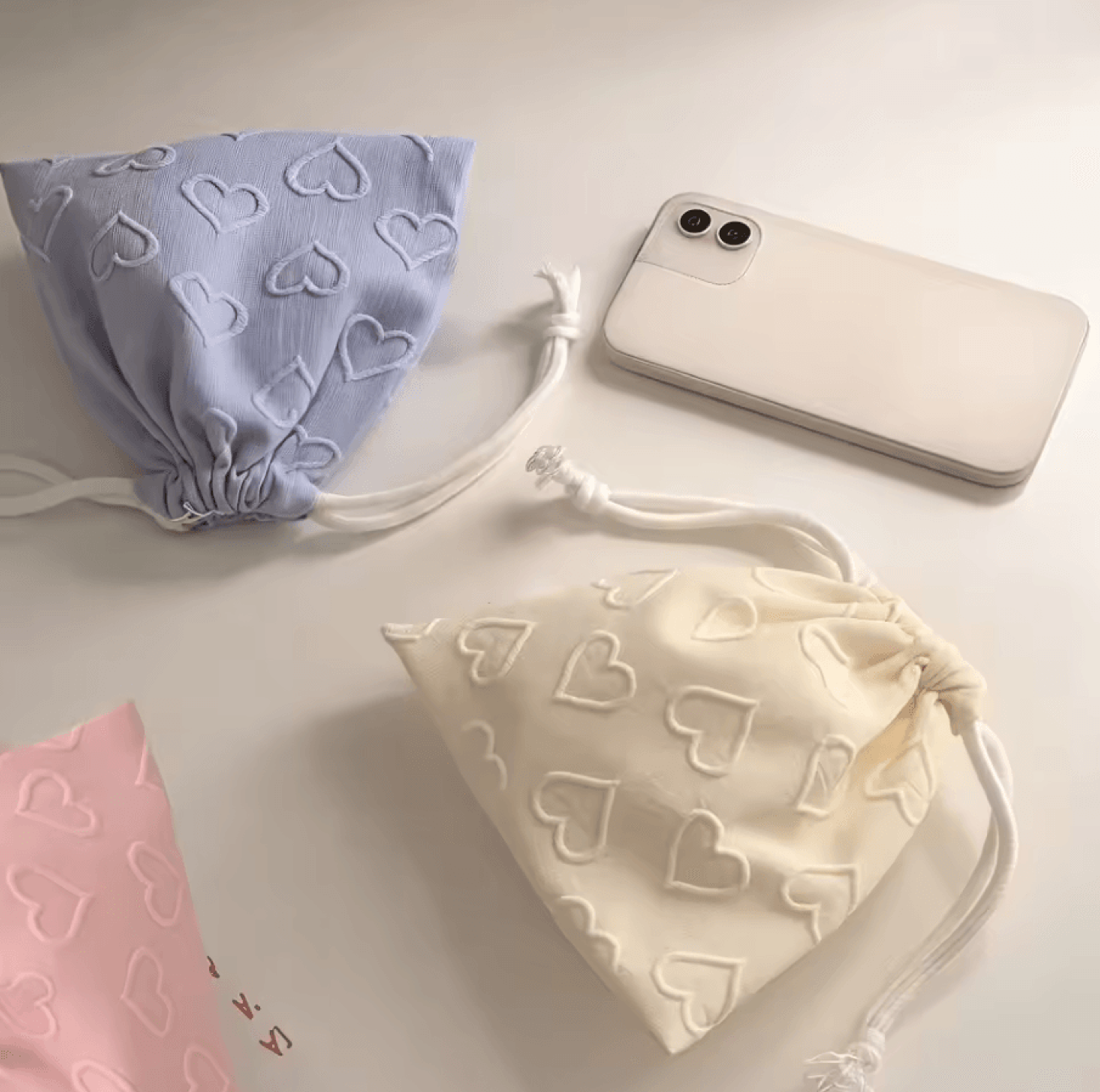 Heart Print Drawstring Storage Bag Portable Travel Organizer For Cables And Accessories 1