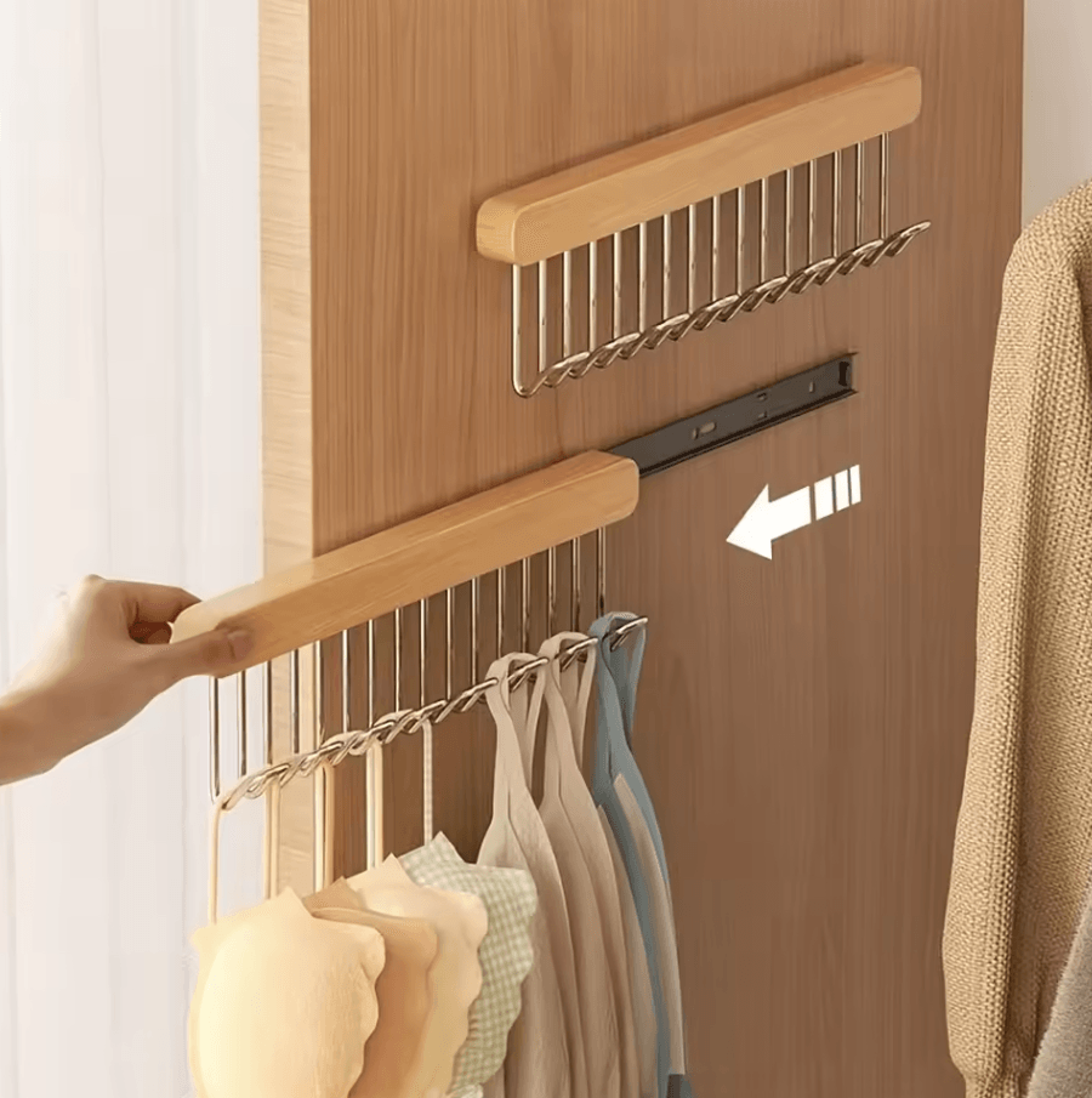 LeftSide PullOut Sliding Closet Hanger With 8 Hooks SpaceSaving Wardrobe Organizer 0
