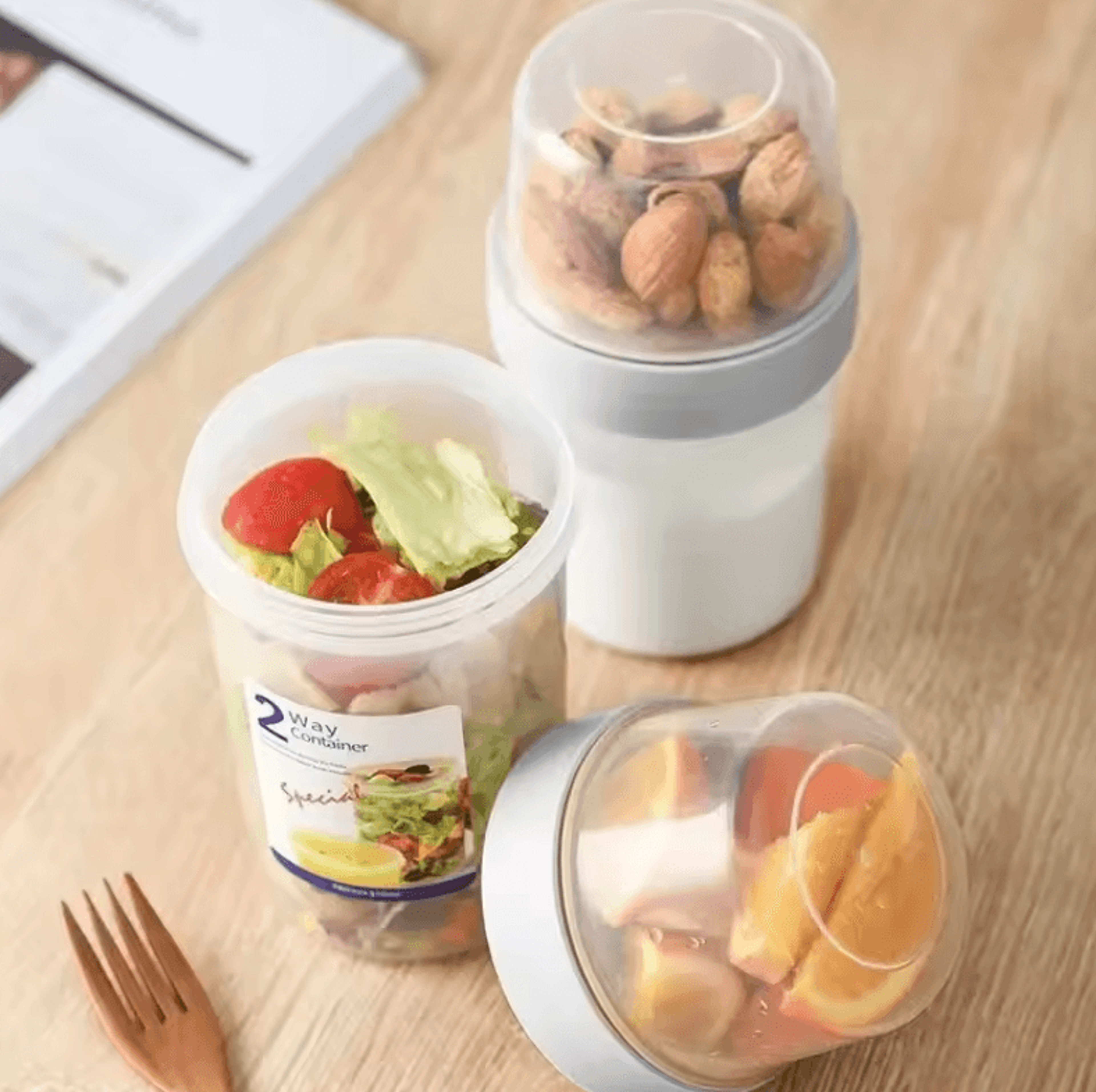 Sealed Breakfast Bowl  Meal Prep Container Set With Fork Sauce Cup Lid For Oatmeal Yogurt Salad 0