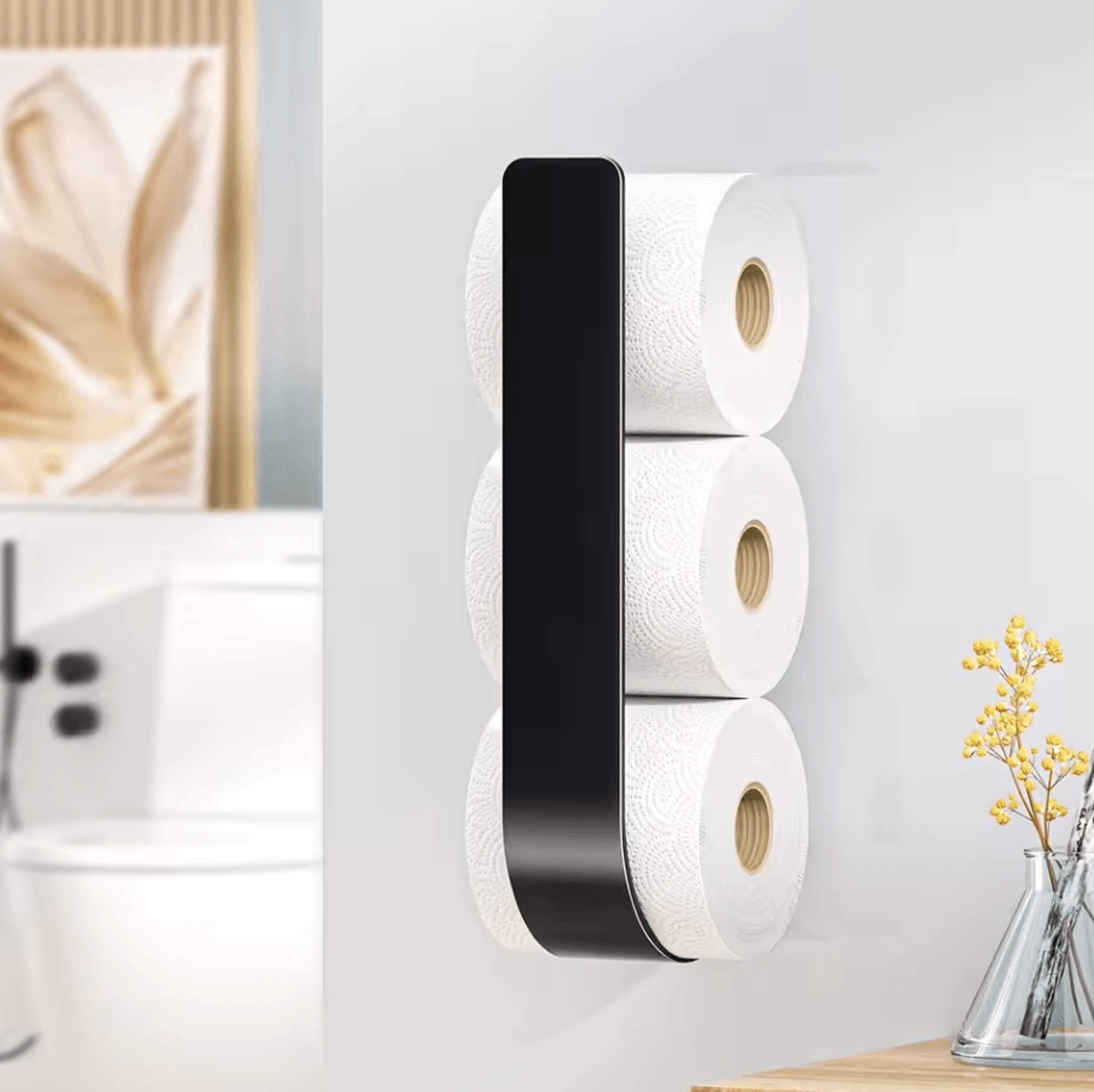 3in1 WallMounted Toilet Paper Holder With Towel Rack  Hooks Black Metal Bathroom Organizer 2