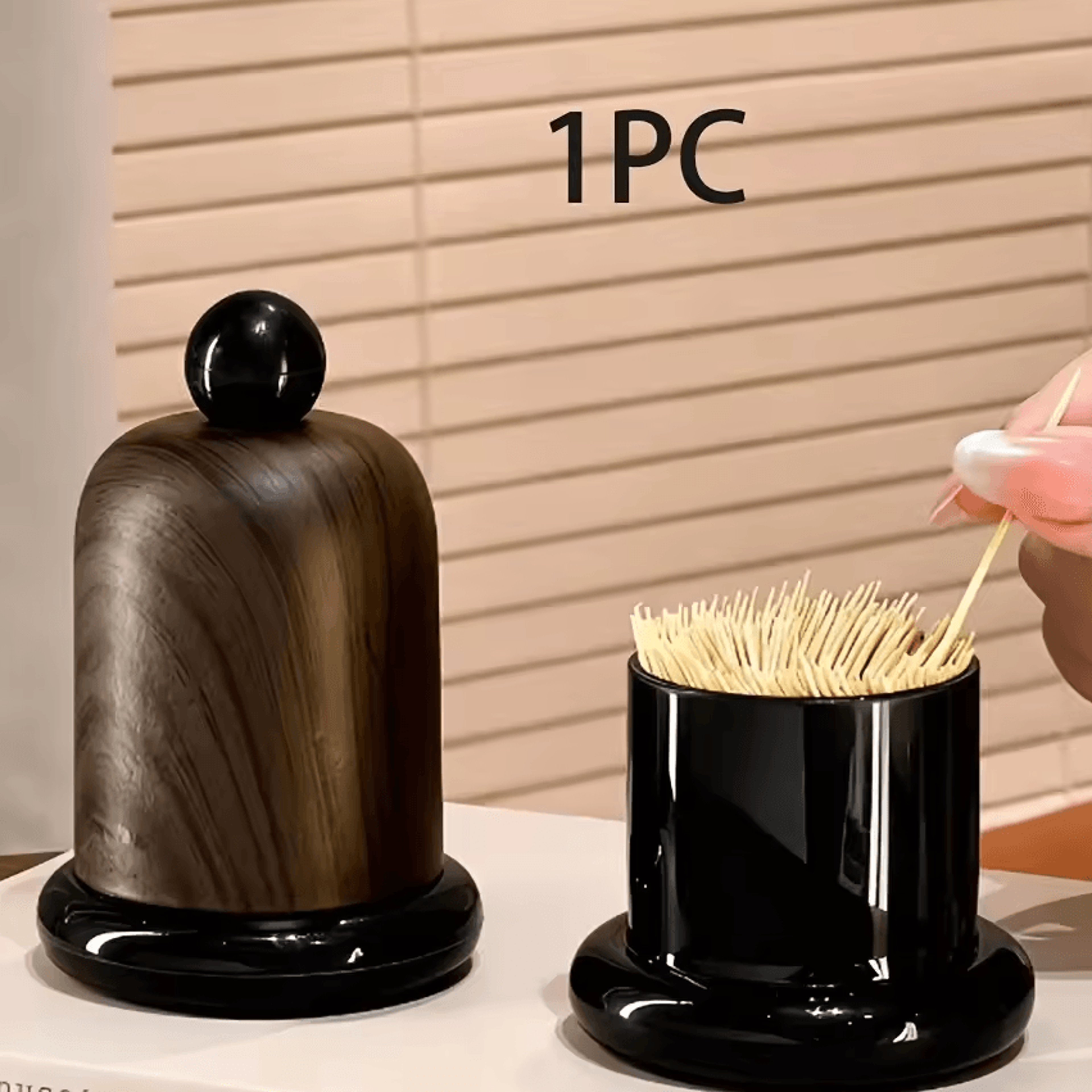 Elegant Walnut Wood Toothpick Holder With Ball Top Solid Wood Portable Decor 4