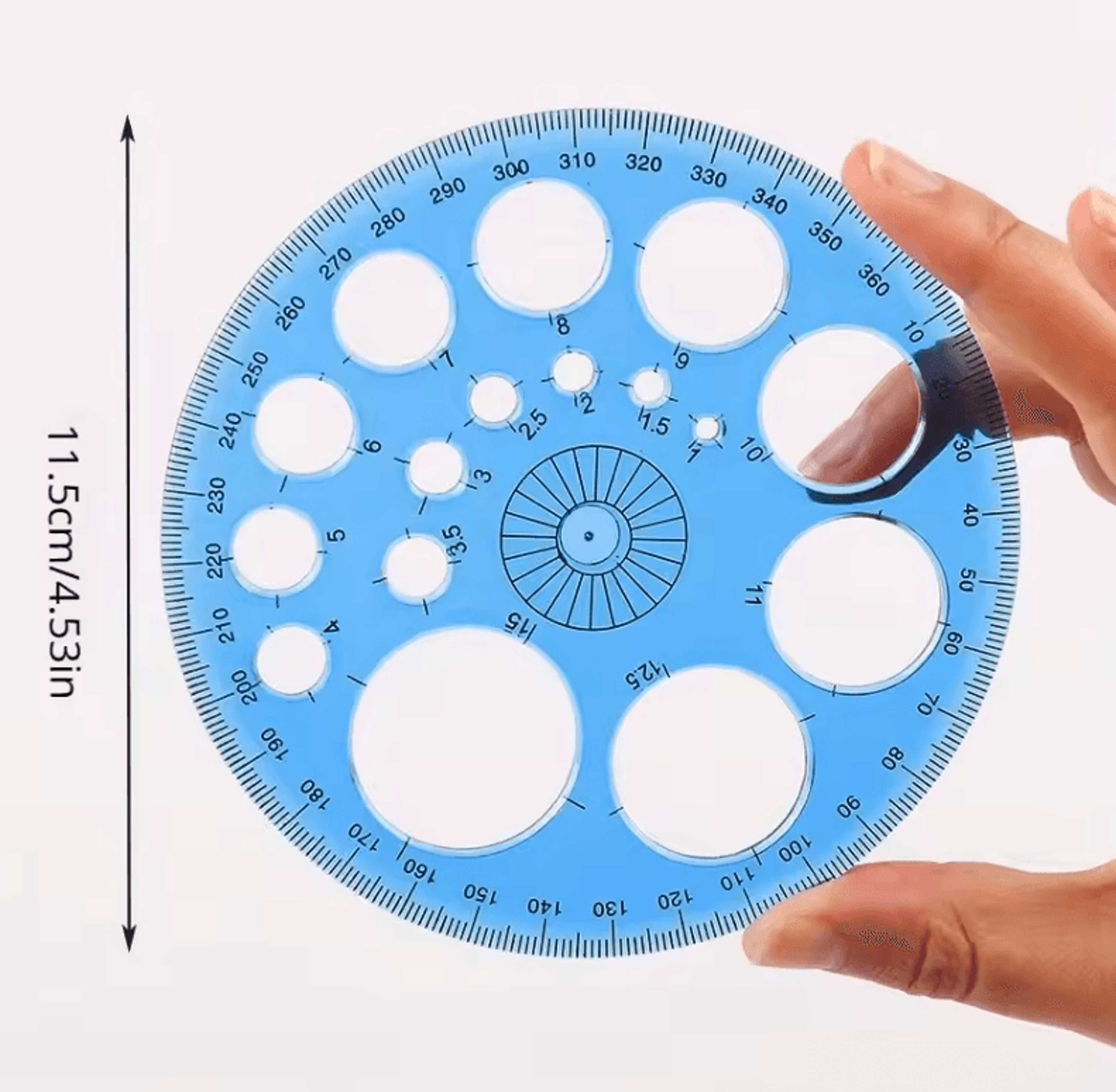 360Degree Rotating Round Ruler With Circles And Degrees For Drafting Patchwork Office And School 2