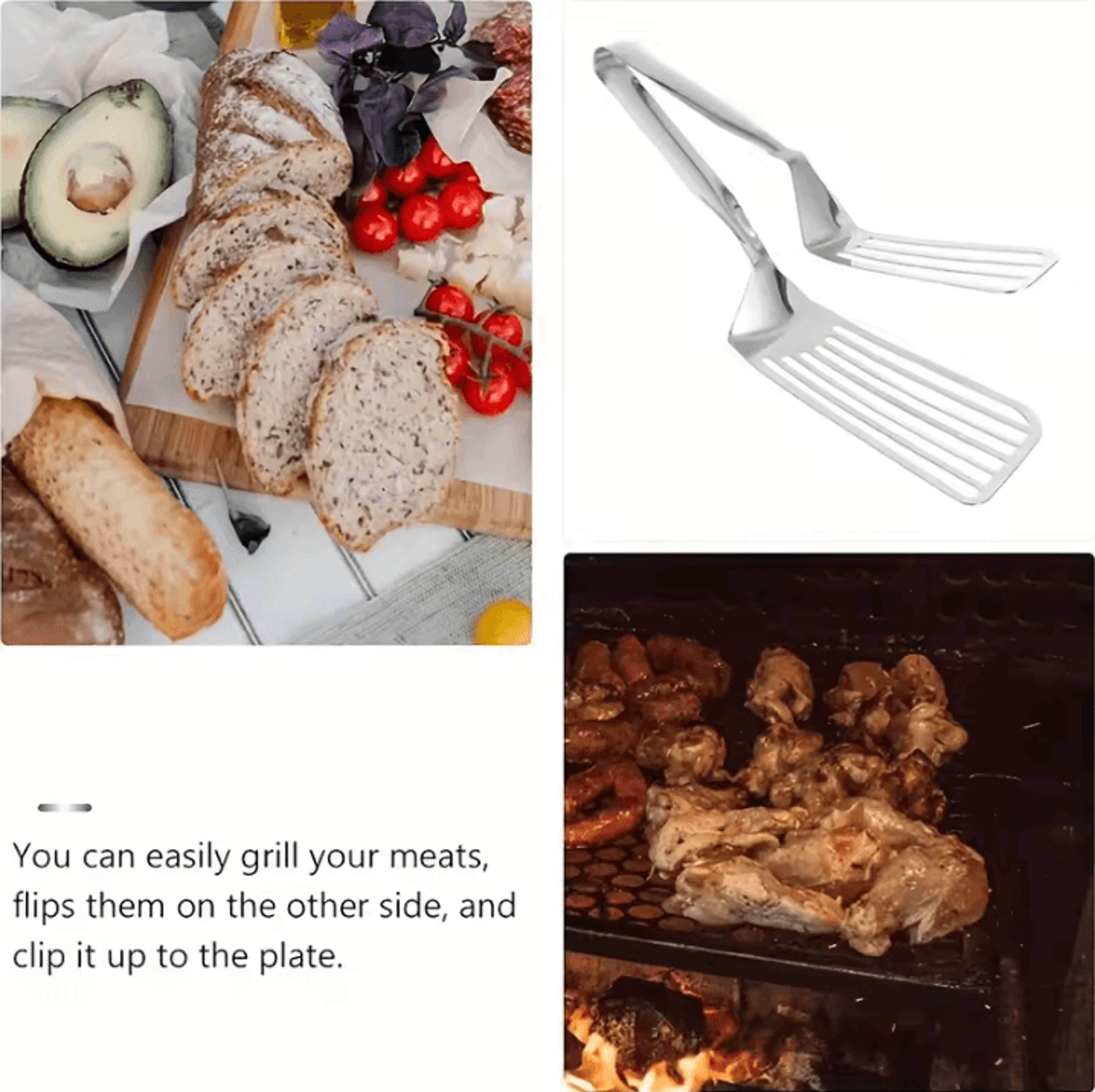 Multifunction Stainless Steel Serving Tongs For Buffet Fish Fry Bread Steak Salad Dessert 3