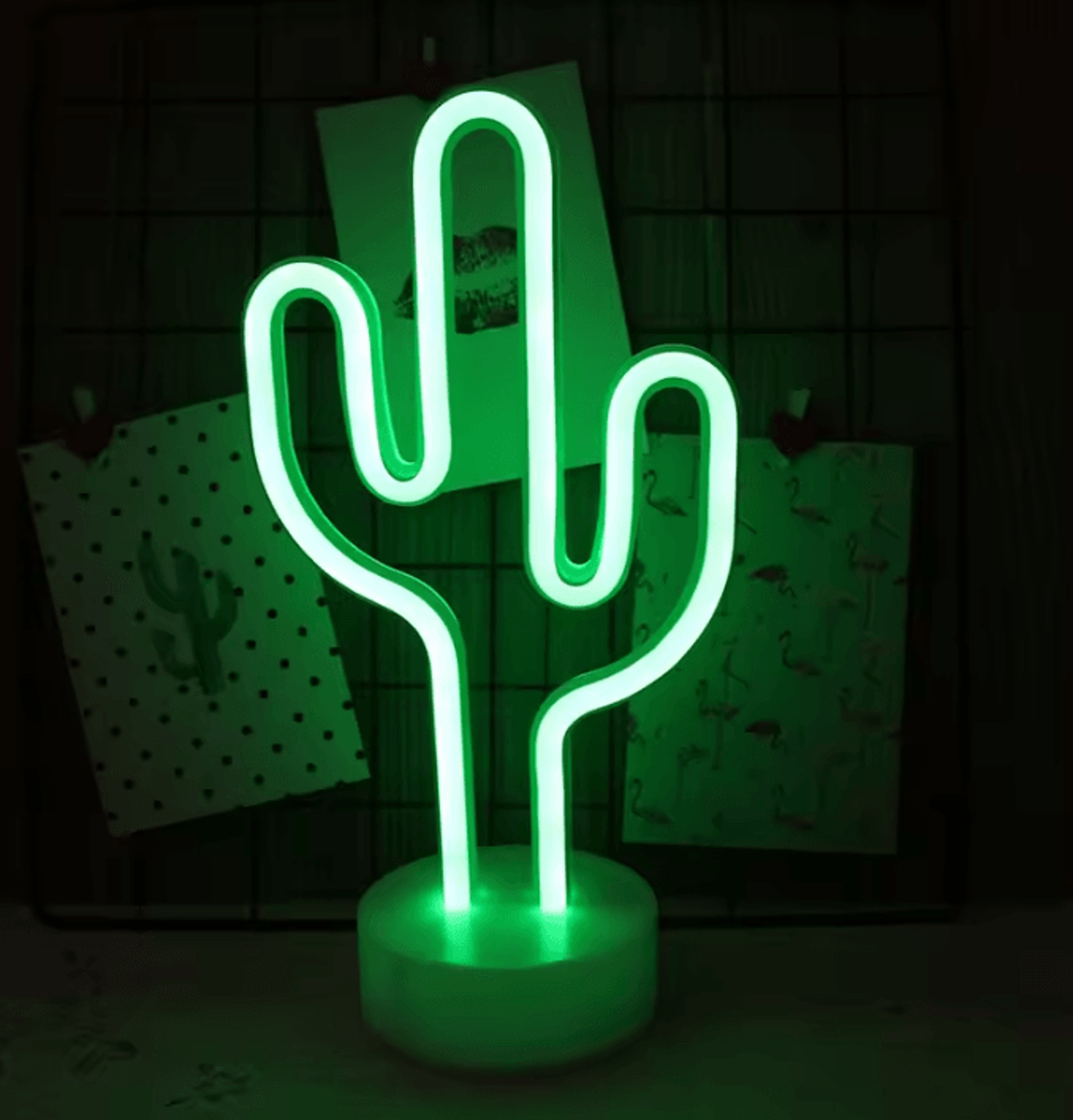 Green Neon Cactus Lamp Decorative LED Cactus Night Light With Base 0