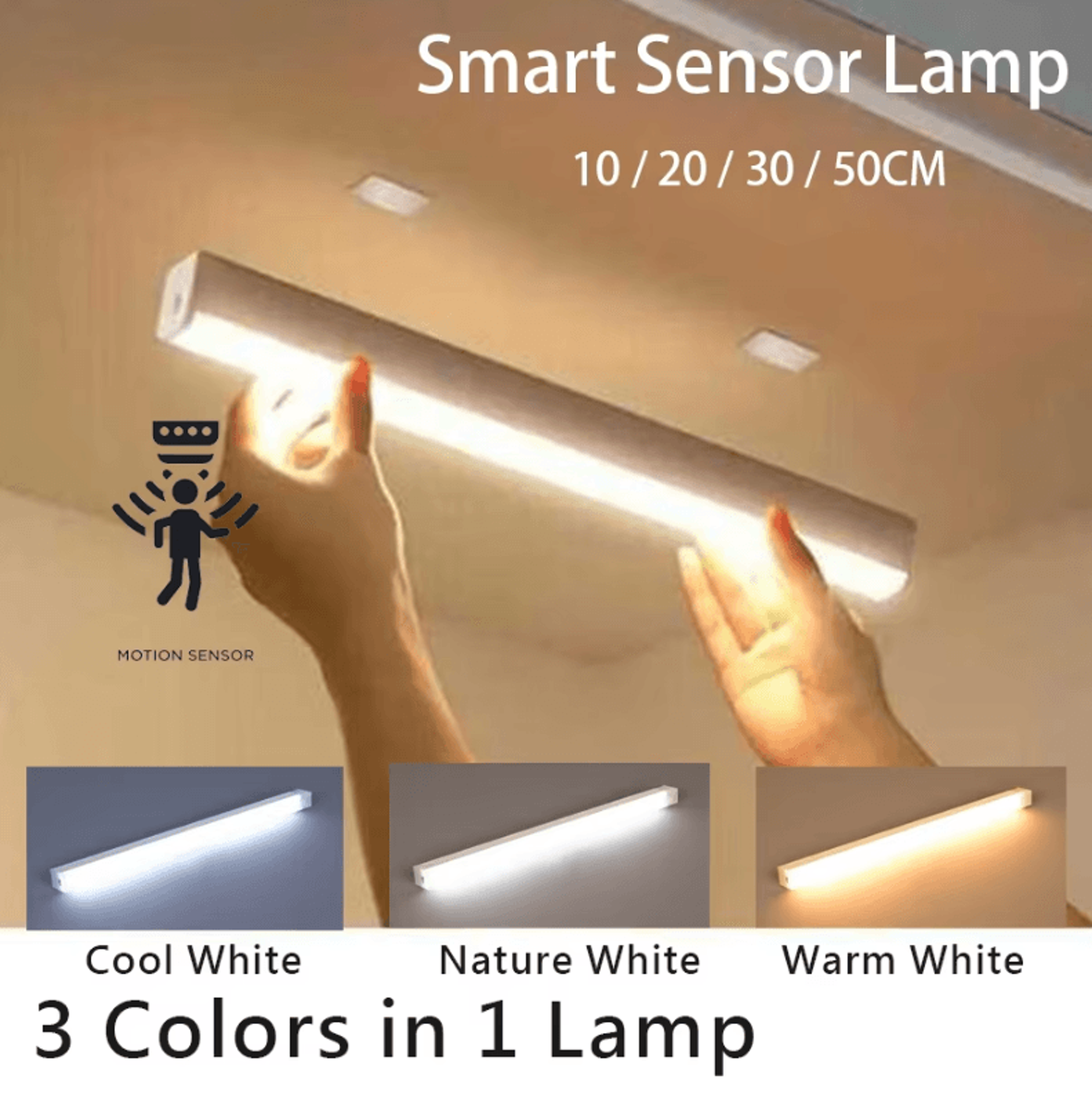 Rechargeable Motion Sensor Light Bar  Wireless USB LED Cabinet Night Light 0