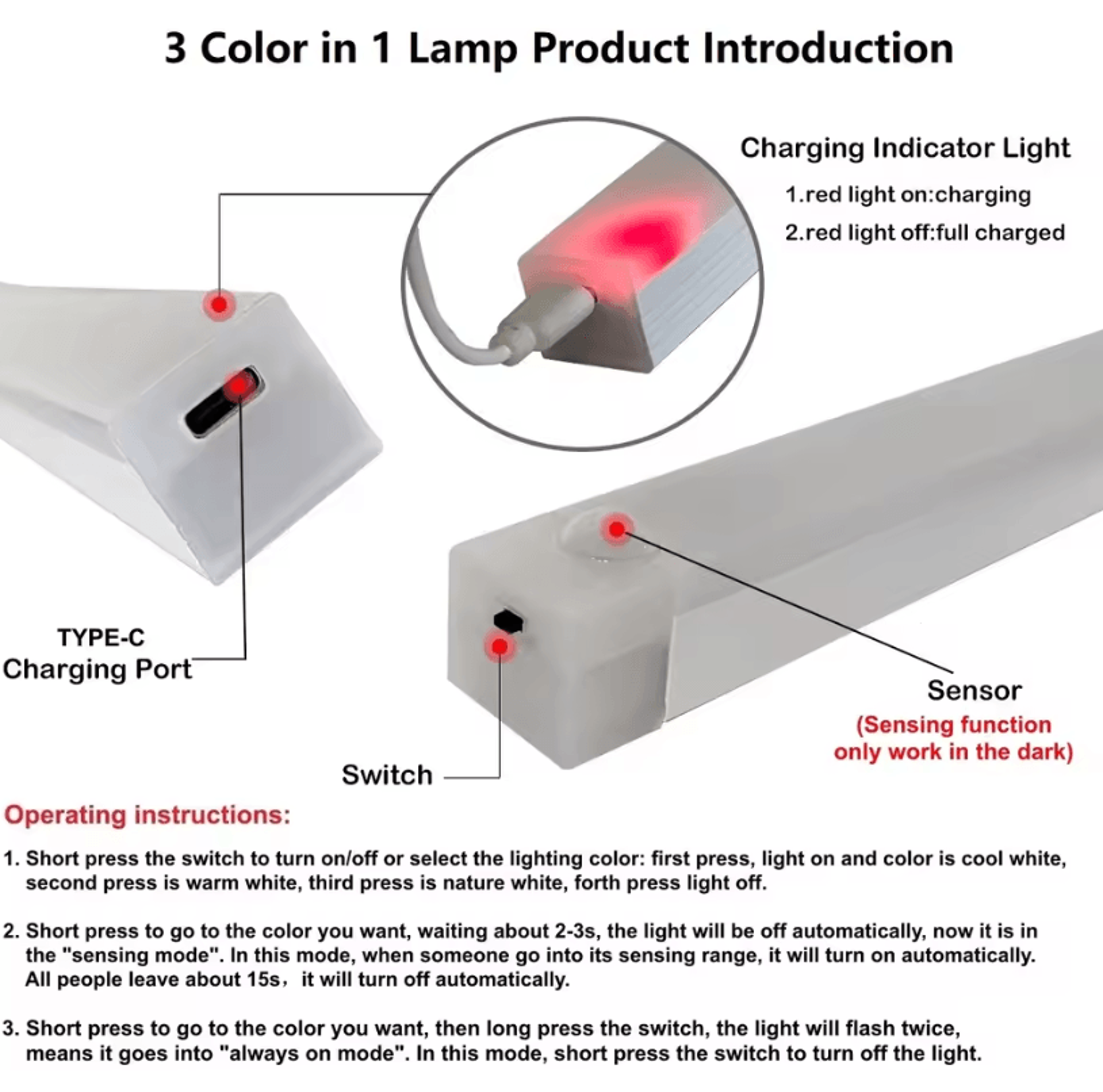 Rechargeable Motion Sensor LED Light  Wireless Strip Night Lamp With USB Recharge 5